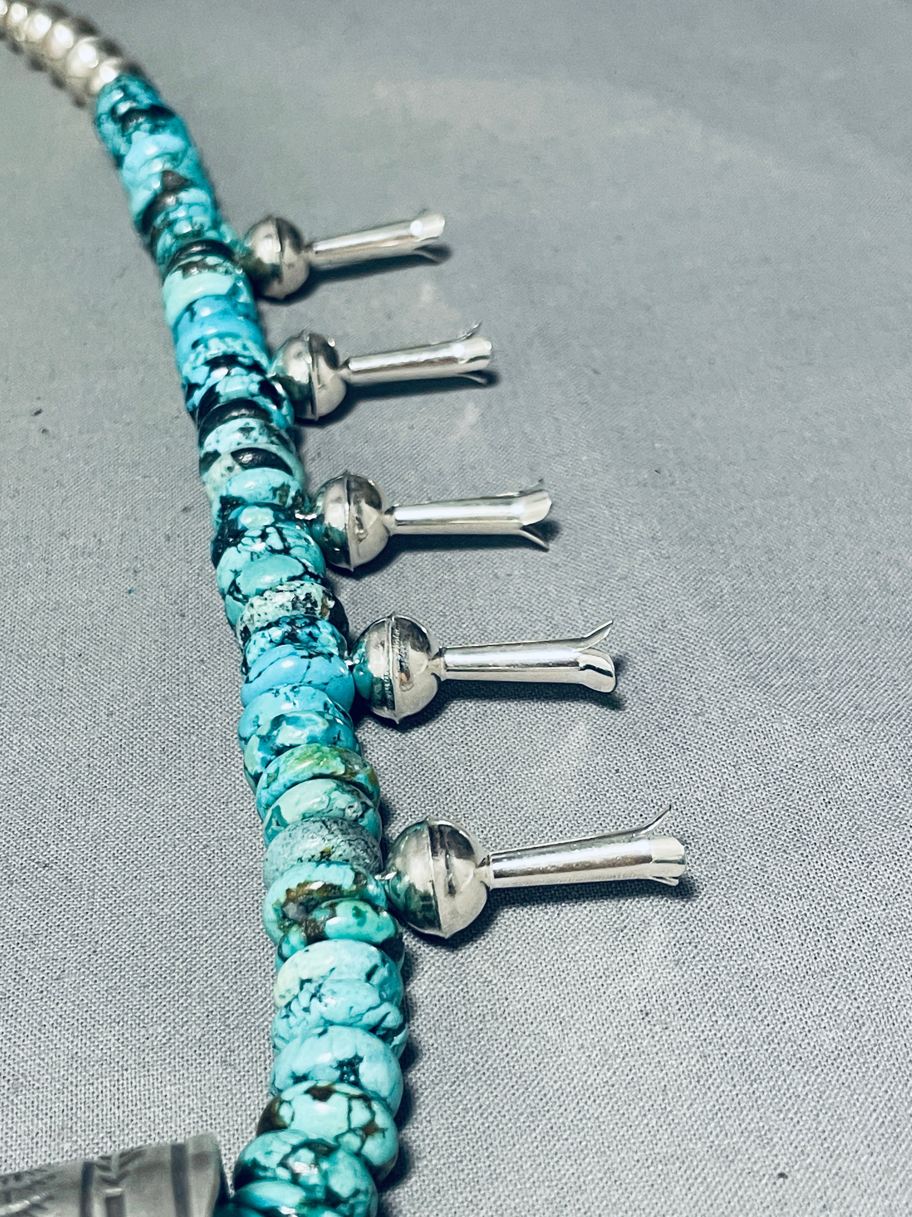 Authentic Navajo Spiderweb Turquoise Squash Blossom Necklace - 170g Sterling Silver Handmade Jewelry for Women - Perfect for Boho Fashion, Wedding Gifts & Special Occasions