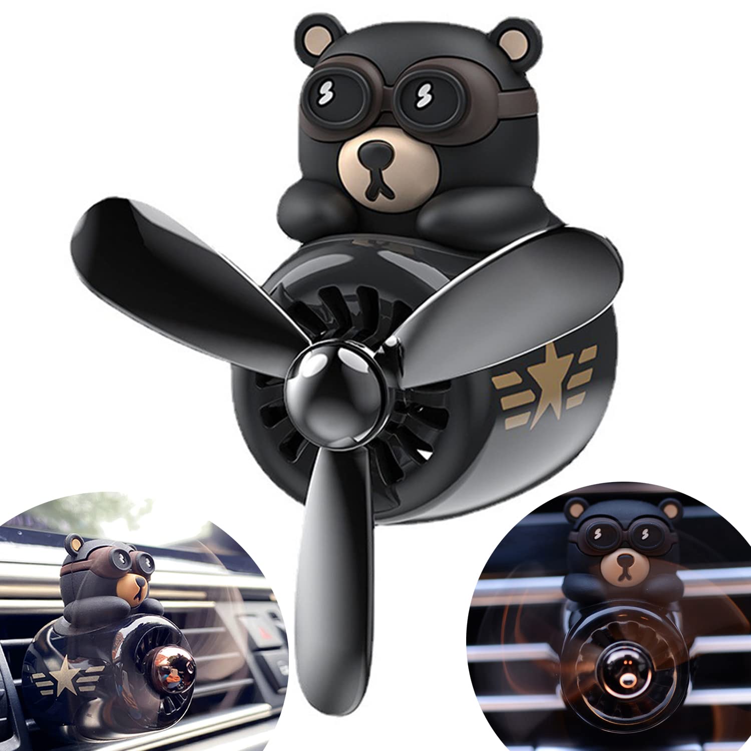 Bear Pilot Car Air Freshener Clip - Rotating Propeller Aromatherapy Diffuser for Car Vents | Cute & Creative Air Outlet Fragrance for Fresh Car Interior | Perfect for Daily Commute, Road Trips & Office Cars