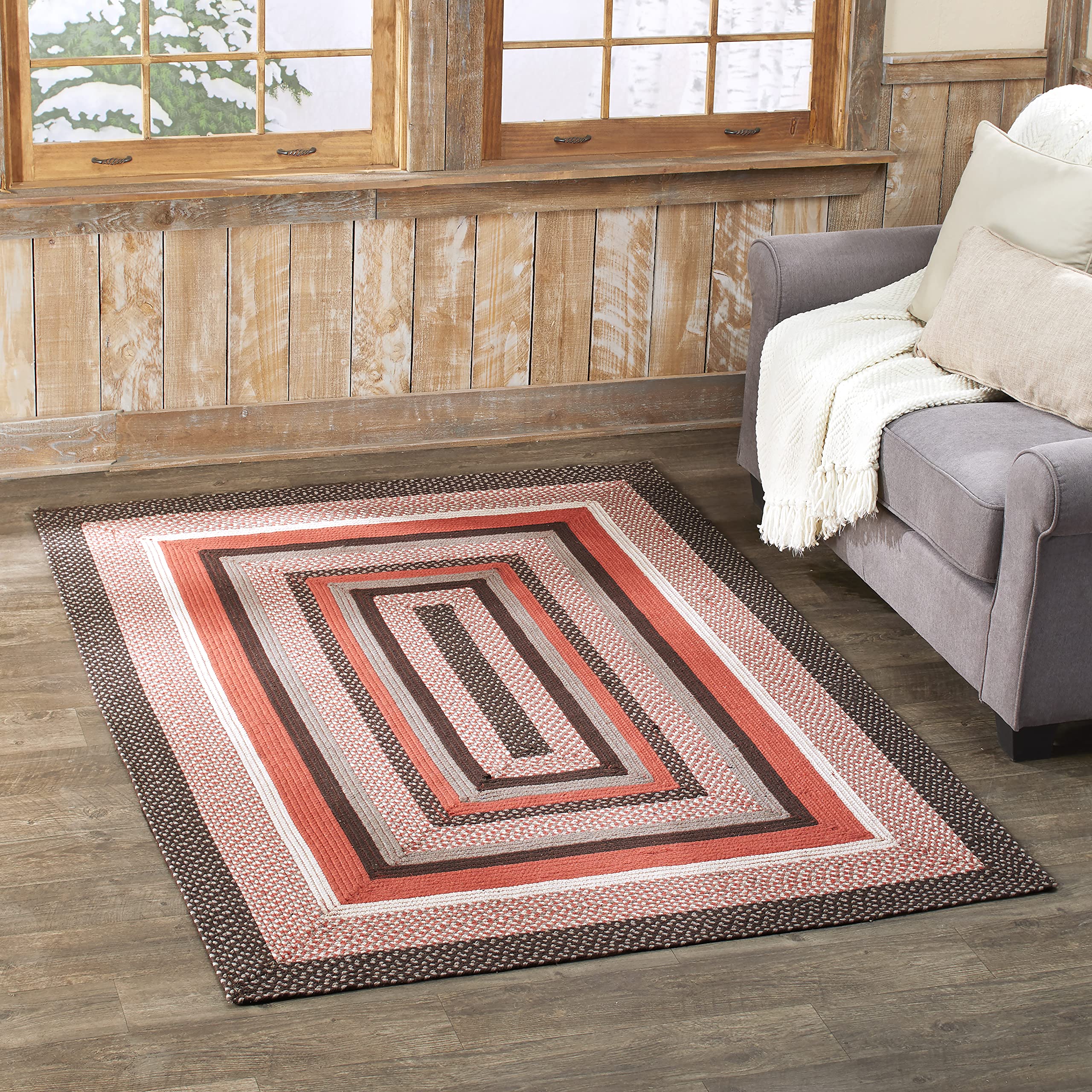 Handwoven Country Braided Rug - Rustic Farmhouse Style Jute Area Rug for Kitchen, Bathroom & Entryway - 60x84 Inch Red - Perfect for Farmhouse Decor, Cozy Living Room & Bedroom Floor Covering