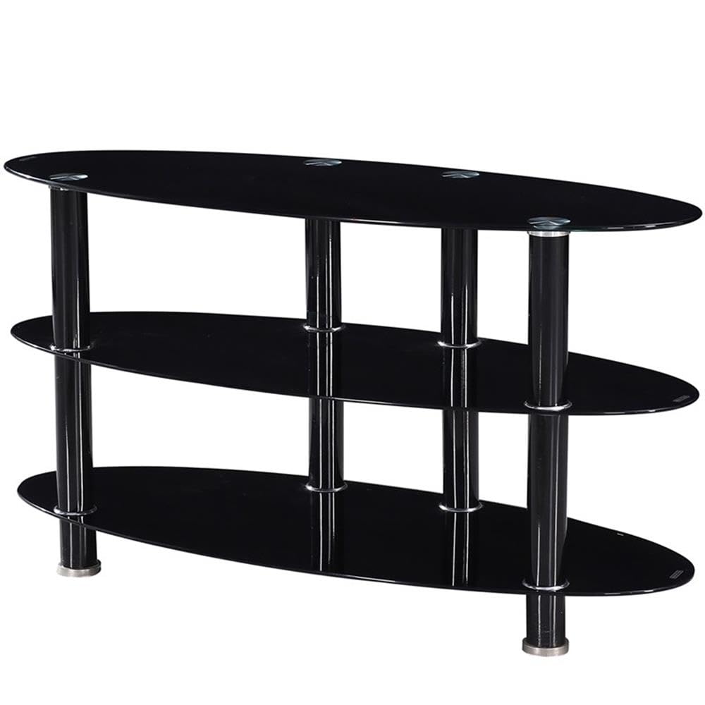 Better Home Products Neo Oval Tempered Glass TV Stand for 40-inch TVs - Black Modern TV Console for Living Room, Bedroom & Home Theater