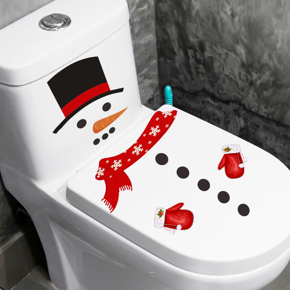 2 PCS Christmas Toilet Stickers - Cute Snowman Wall Decals for Holiday Bathroom Decor | Fun Festive Home Decoration for Doors, Windows & Mirrors
