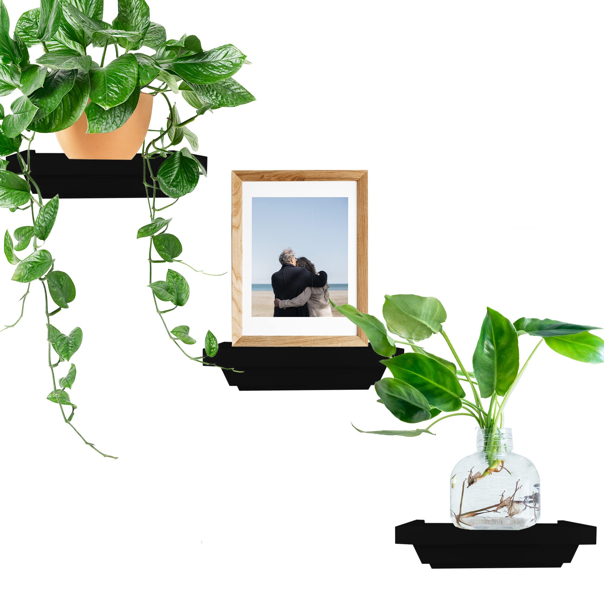 3-Pack Floating Wall Shelves Set - Small Decorative Shelves for Bathroom, Living Room, Kitchen, Bedroom & Office - 6x4 Inches Black Wall Mounted Shelves - Perfect for Organizing Essentials, Displaying Decor & Saving Space
