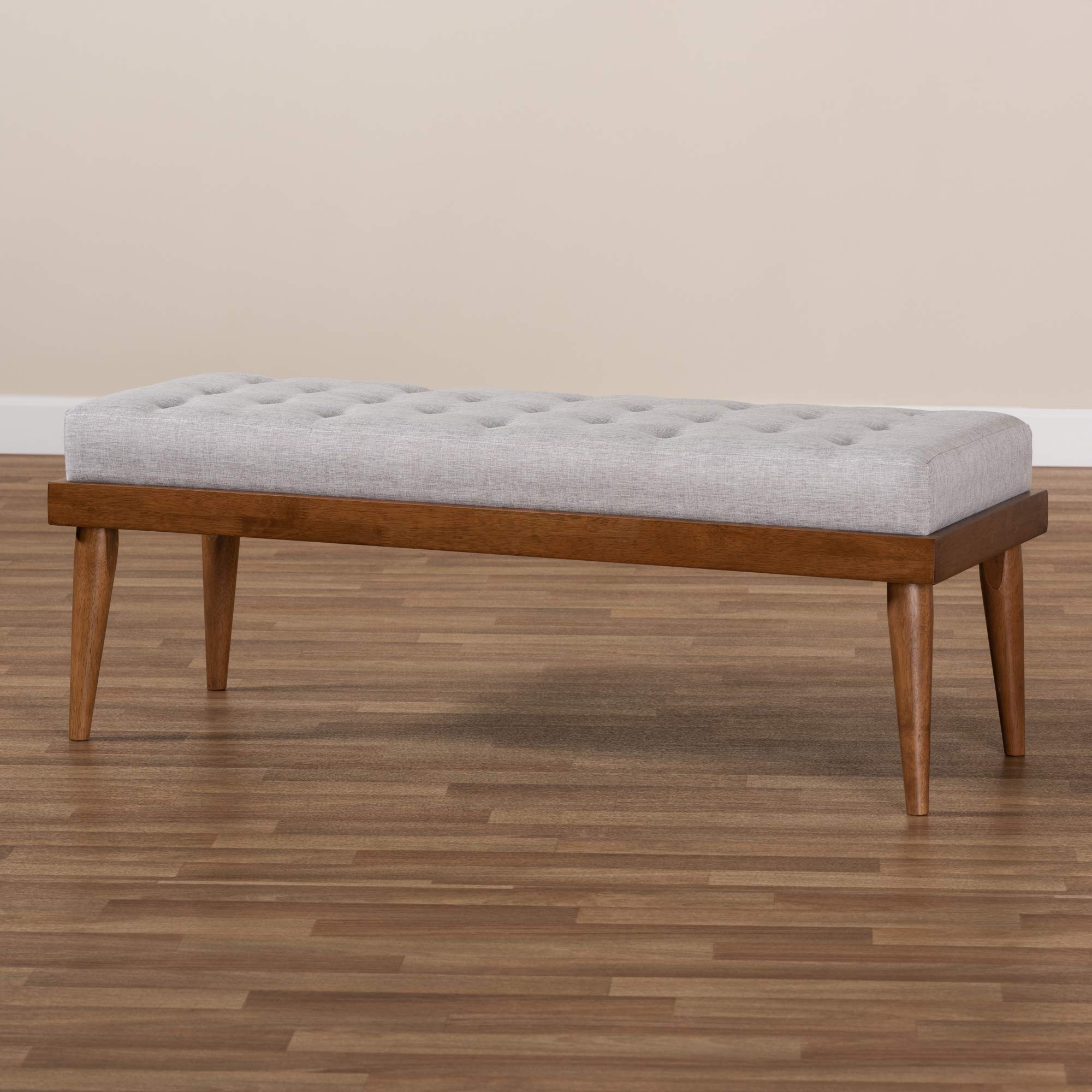 Baxton Studio Modern Wooden Bench with Walnut Finish - Stylish Grayish Beige Upholstered Seat - Perfect for Entryway, Bedroom or Living Room Furniture