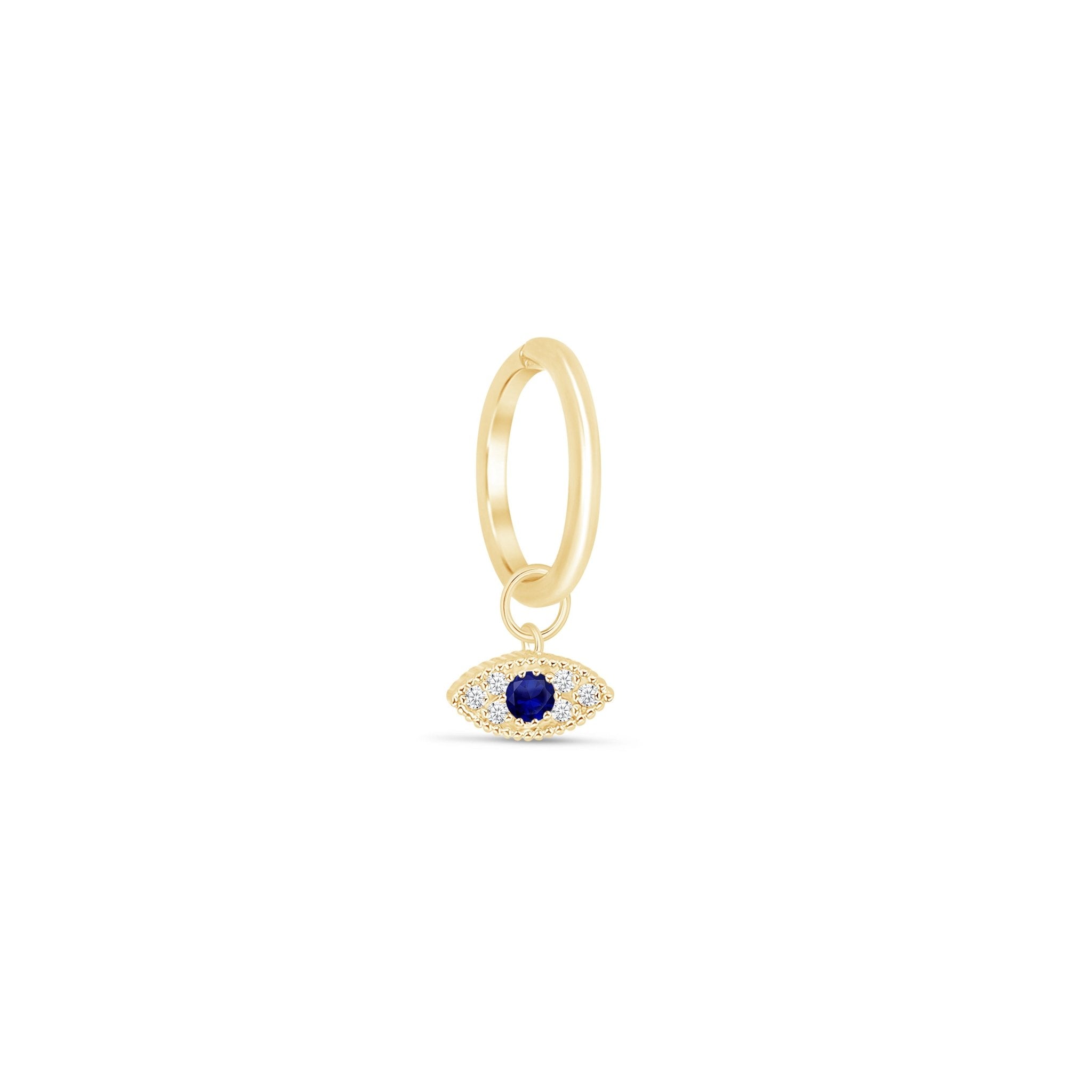 14K Yellow Gold Hoop Earrings with Sapphire Evil Eye Charm - Protection Jewelry for Women, Perfect for Everyday Wear & Gift Giving