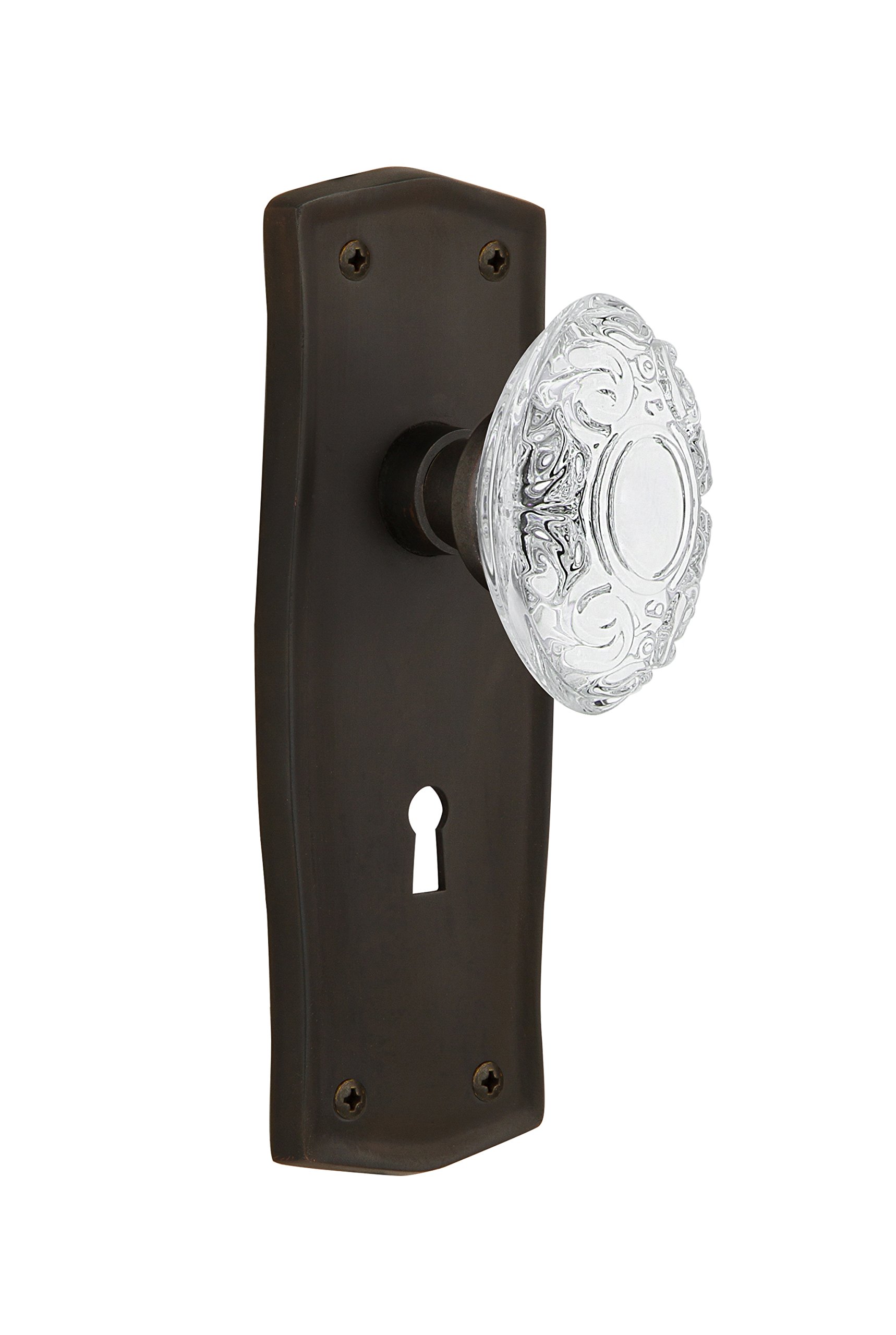 Nostalgic Warehouse 754733 Prairie Plate with Keyhole Crystal Victorian Knob - Oil-Rubbed Bronze Vintage Cabinet Knob for Kitchen, Bathroom & Furniture Restoration