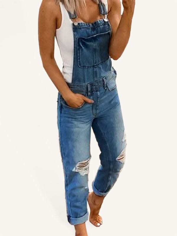 Women's Casual Ripped Denim Jumpsuit - Trendy Distressed Overalls for Streetwear & Everyday Fashion | Perfect for Outings, Music Festivals & Casual Chic Looks