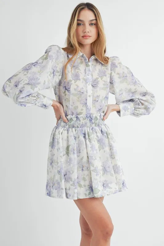 Floral Print Button Down Blouse and Mini Skirt Set for Women - Summer Casual Outfit, Office Wear & Date Night Fashion