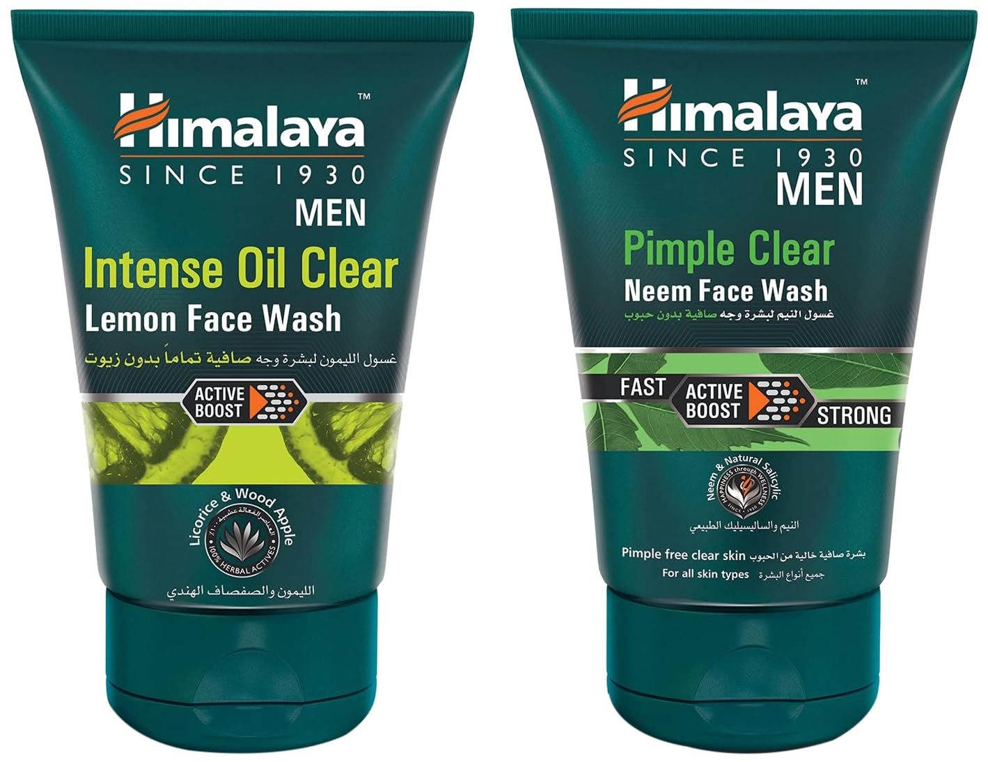 Himalaya Men Pimple Clear Neem Face Wash & Intense Oil Clear Lemon Face Wash 100ml - Acne Treatment & Oil Control for Men - Daily Skincare Routine for Clear & Healthy Skin