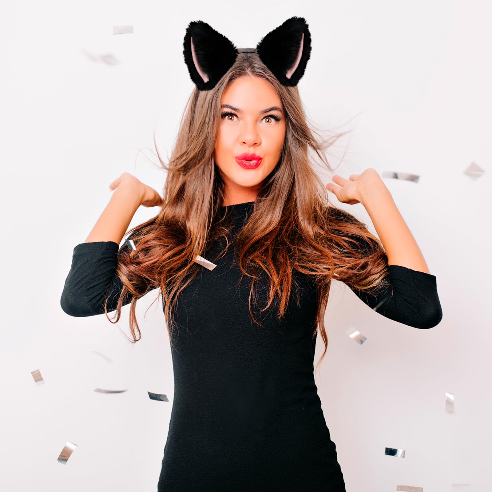 Cat Fox Ears Headband for Women & Girls - Faux Fur Halloween Cosplay Costume Accessories for Adults & Kids (Black & Pink) | Perfect for Halloween Parties, Cosplay Events, and Themed Photoshoots