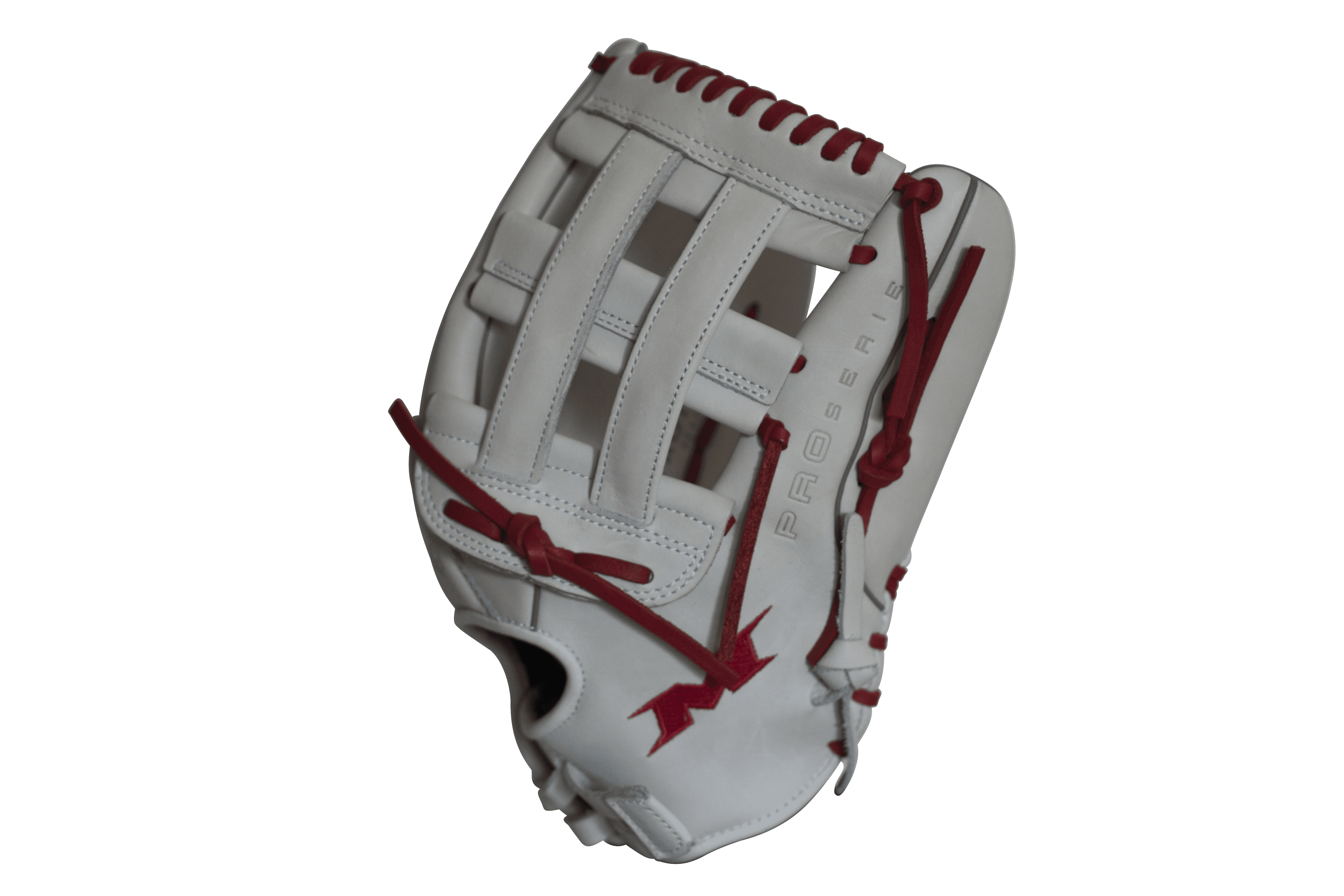Miken Pro Series 13.5 Inch Slow Pitch Softball Fielding Glove - White/Scarlet (PRO135WS) | Perfect for Adult Slow Pitch Games & Training Practice