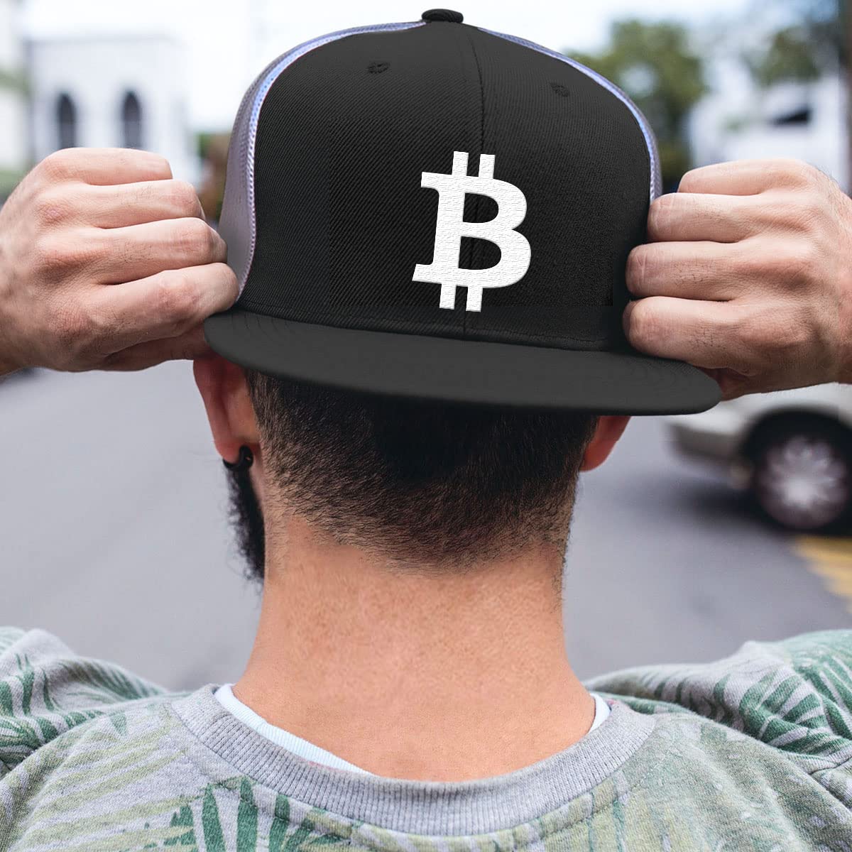 Bitcoin Logo Baseball Cap for Men - Adjustable Snapback Mesh Hat with Breathable Back - Perfect for Casual Wear, Sports, and Outdoor Activities