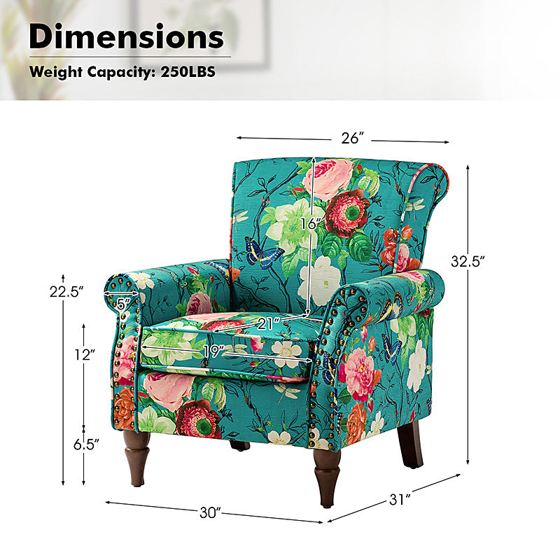 Artemisa Modern Floral Pattern Upholstered Armchair - Comfortable Living Room Accent Chair for Home Office & Lounge Decor