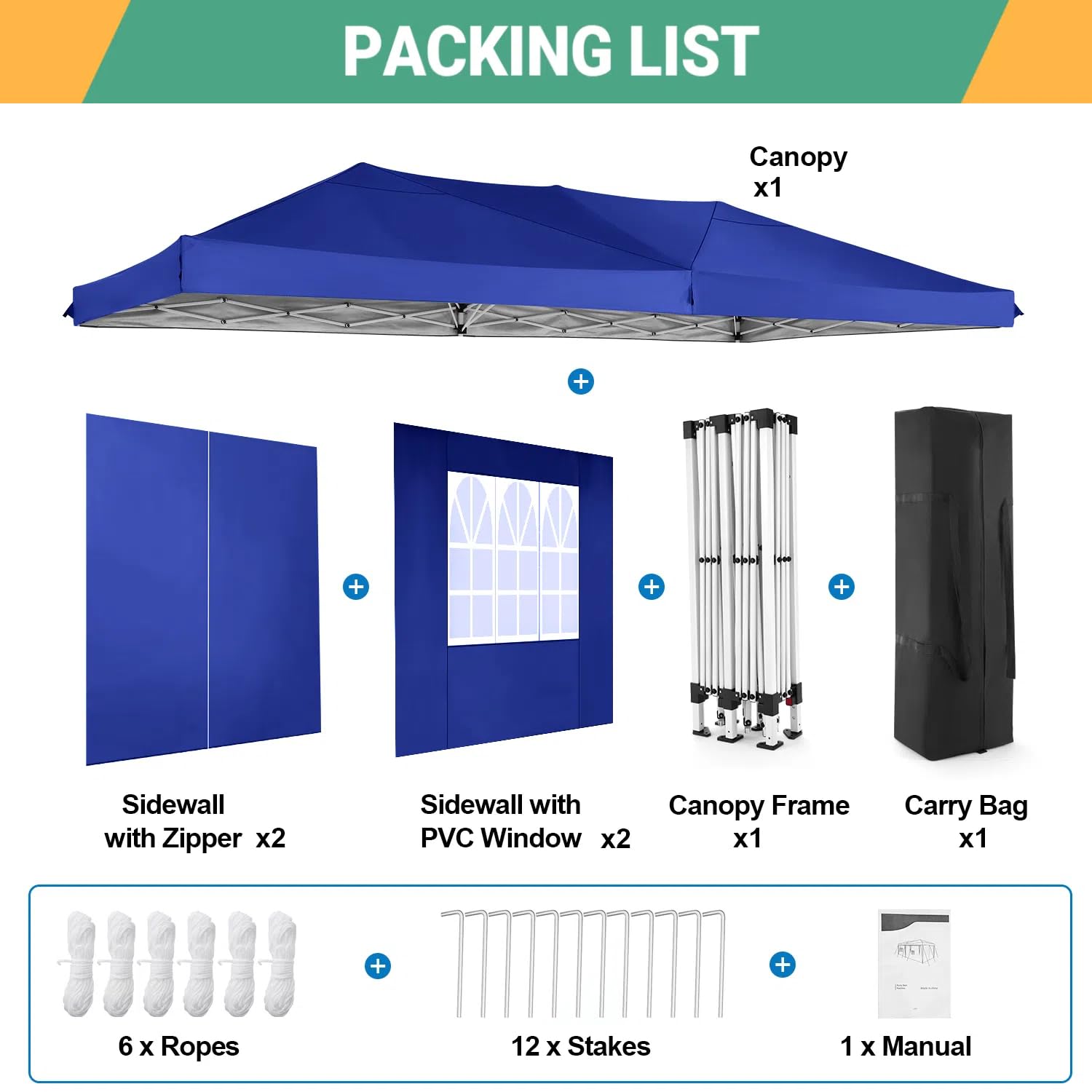 COBIZI 10x20 Pop Up Canopy Tent with 6 Sidewalls - Waterproof Outdoor Event Shelter, UPF 50+ Gazebo for Parties, Beach, Camping & Weddings - Navy Blue Commercial Instant Canopy - Perfect for Backyard BBQs, Farmers Markets & Tailgating