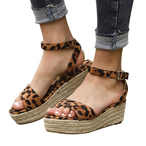 Women's Wide Wedge Sandals with Ankle Buckle - 2020 Fashion Summer Beach Sandals, Open Toe Espadrille Platform Shoes for Casual Outings, Vacations & Date Nights