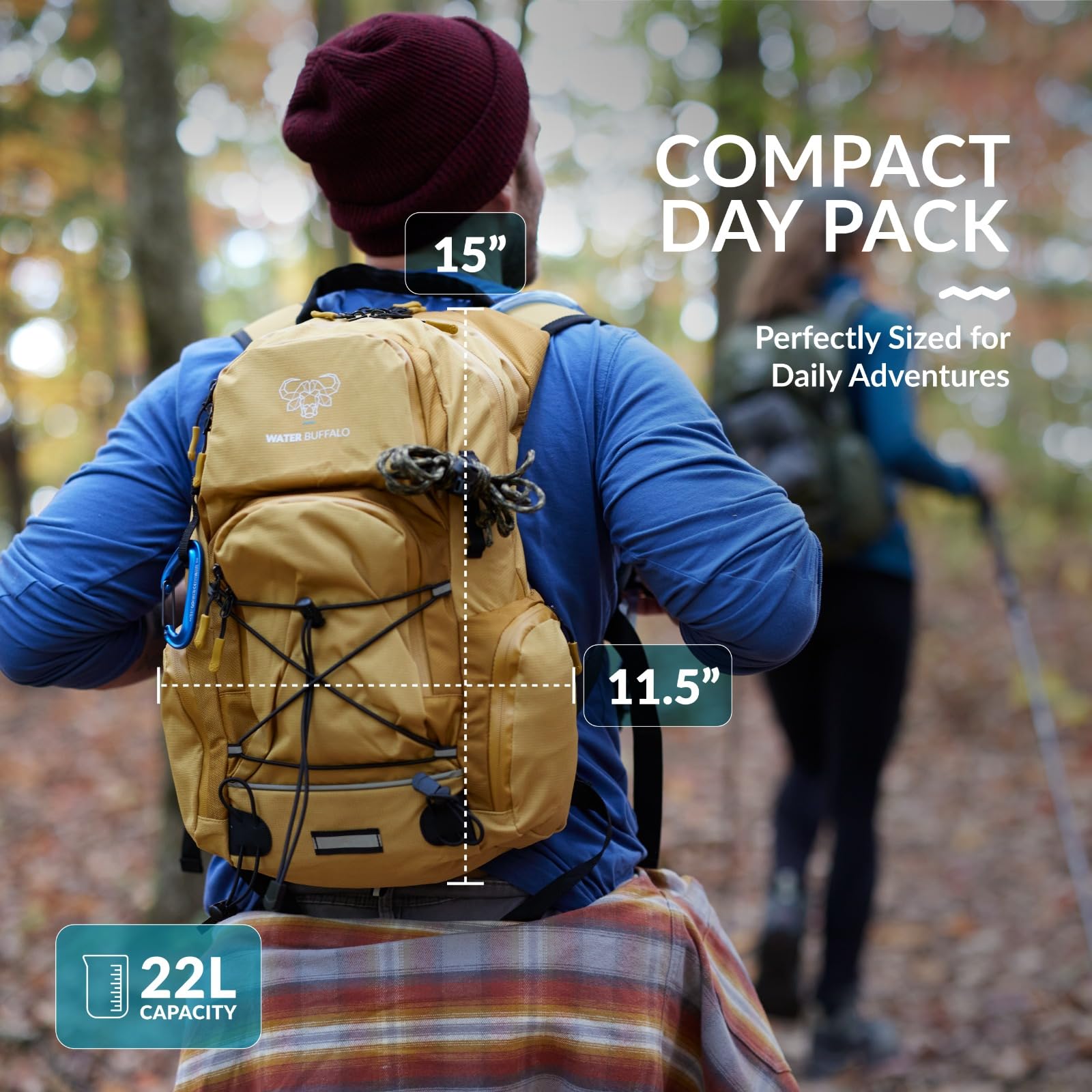 Sherpa 22L Water Buffalo Hydration Backpack with 2L Water Bladder - Lightweight Hiking Backpack with Waterproof Zippers, Phone Pocket & Trekking Pole Holders - Perfect for Hiking, Camping & Outdoor Adventures