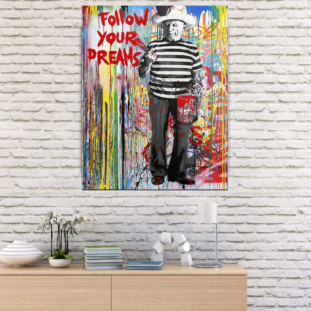Pablo Picasso Wall Art - Famous Street Art & Graffiti Paintings Canvas Print for Home, Office, Bedroom Decor | Framed Modern Artwork | Perfect for Living Room, Gallery Wall & Gift Ideas