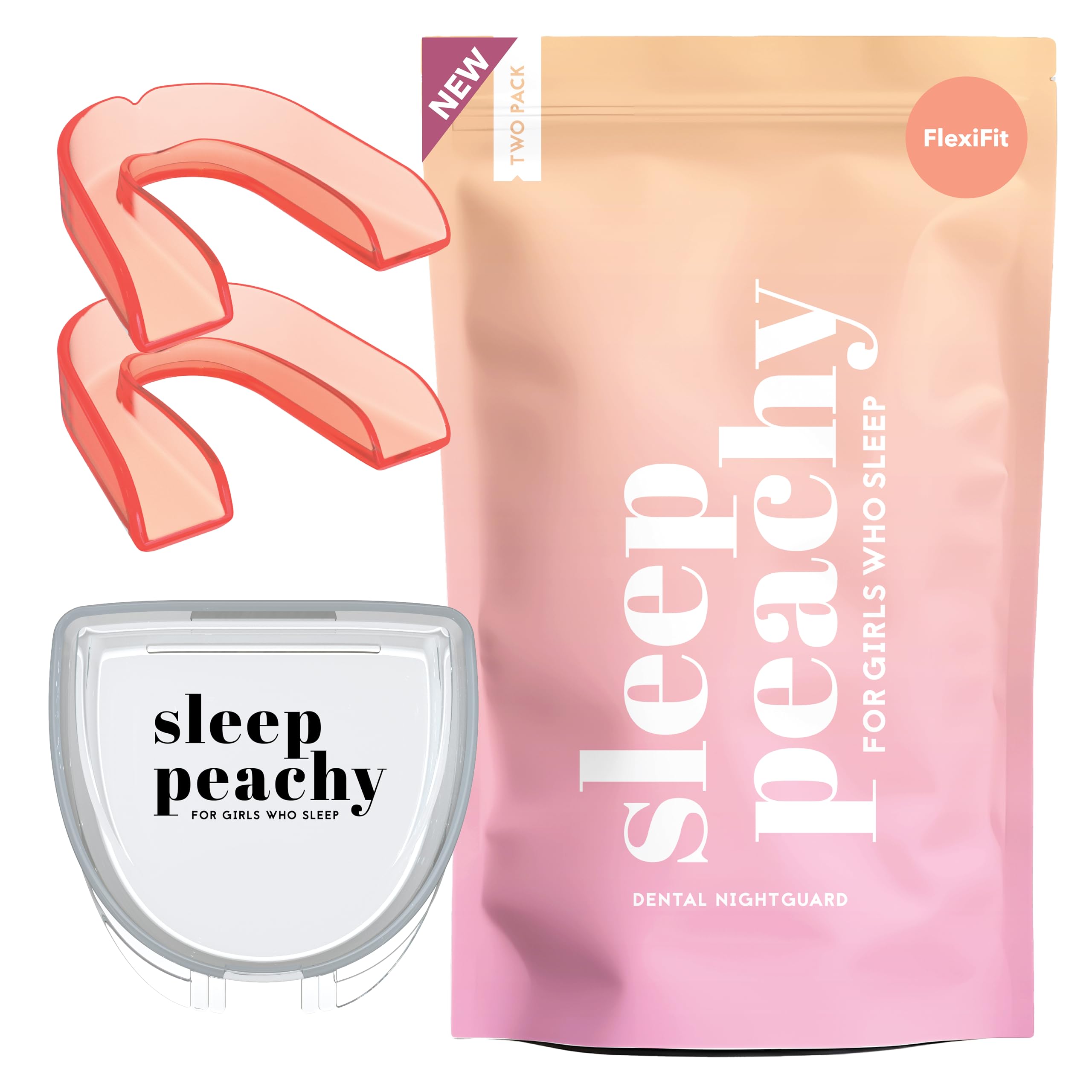 FlexiFit Night Guard for Women - 2 Pack Teeth Grinding Mouth Guard for Bruxism & Clenching Relief, Comfortable Dental Sleep Guard (Peach) | Perfect for Nighttime Teeth Protection & Stress Relief