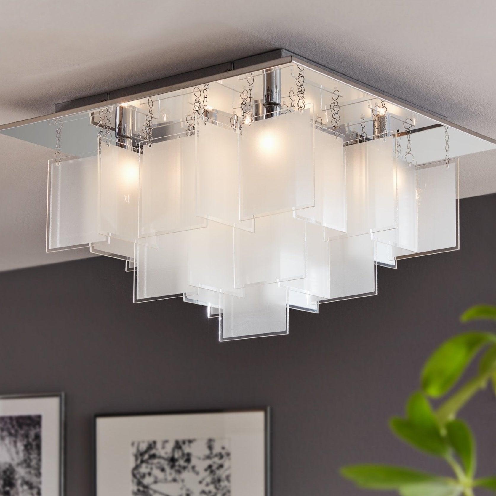 Eglo Condrada 1 Chrome 8-Light Flush Mount Ceiling Light Fixture with White Glass Shades - Perfect for Bedroom, Living Room & Kitchen Lighting