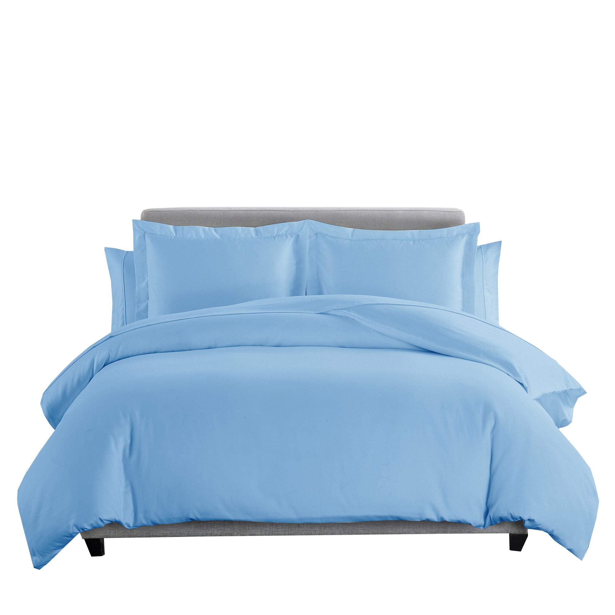 Premium 600 Thread Count 8-Piece Full Size Bed in a Bag Set - 100% Cotton Solid Blue Comforter, Duvet Cover & Sheet Set | Soft & Breathable Down Alternative Bedding for Cozy Sleep & Guest Room Comfort