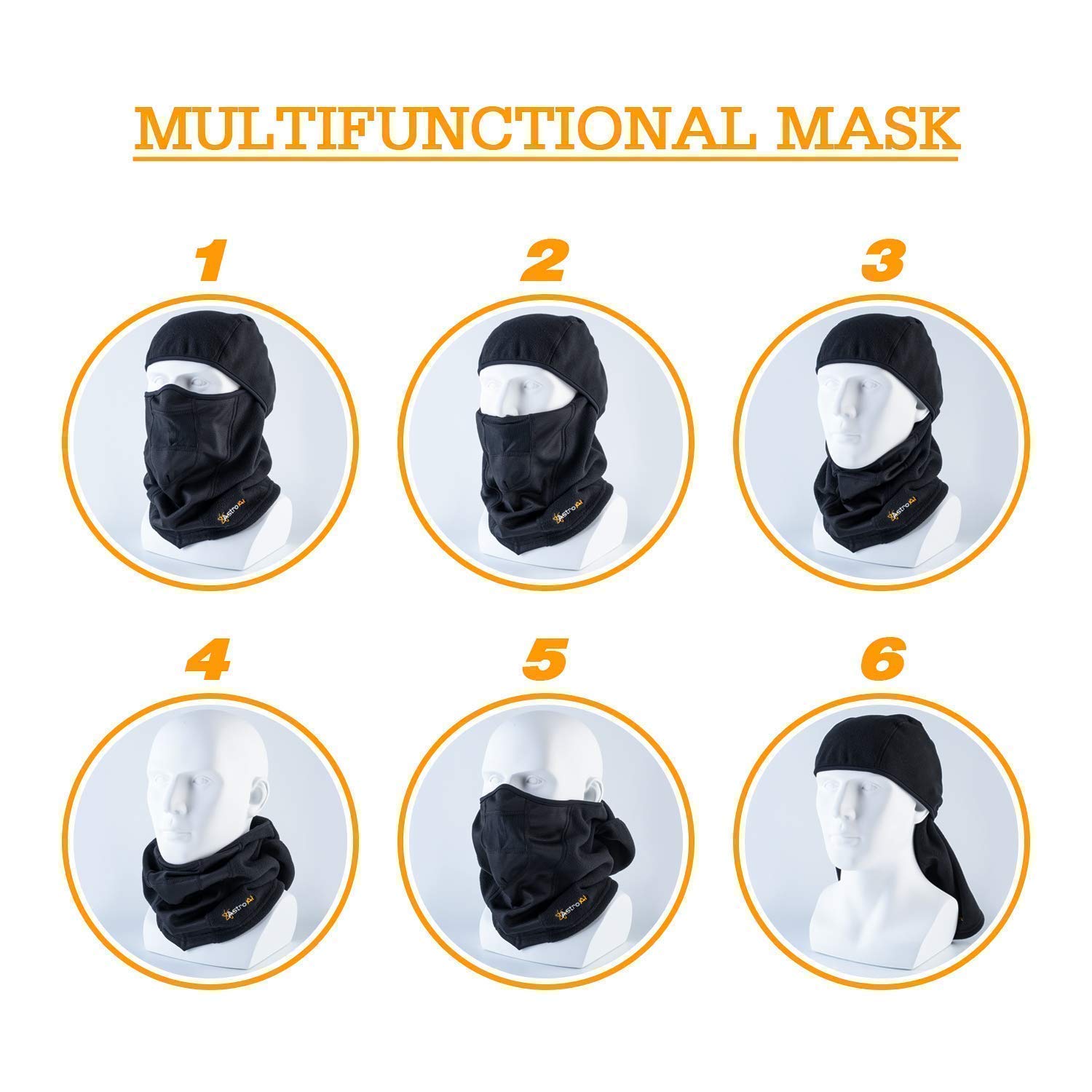 AstroAI Ski Mask Balaclava - Windproof & Breathable Cold Weather Face Cover for Skiing, Snowboarding, Motorcycling (Polar Fleece, Black & Navy Blue Bundle) - Perfect for Winter Sports & Outdoor Activities