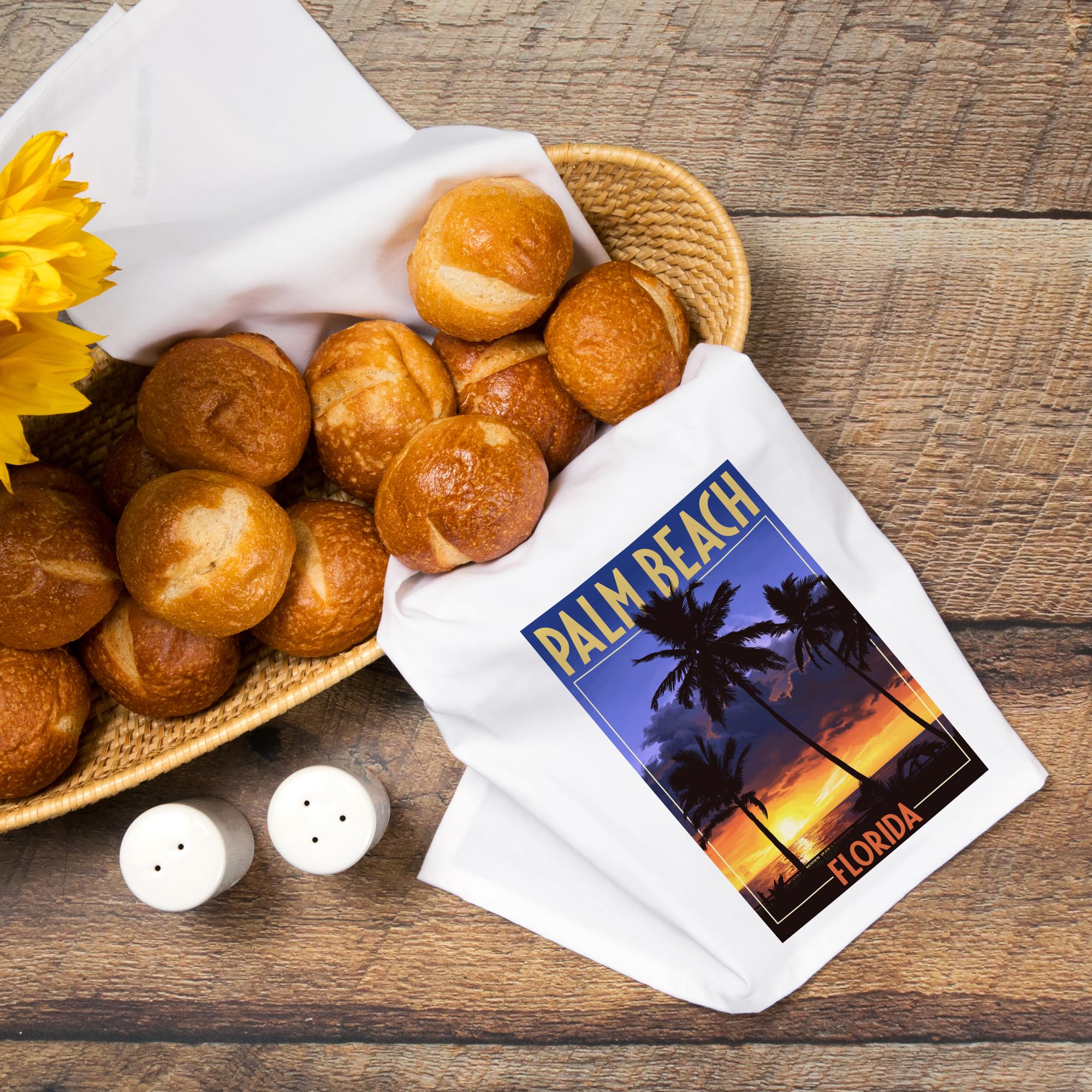 Lantern Press Palm Beach Florida Palms and Sunset 100% Cotton Tea Towel - Decorative Hand Towel for Kitchen, Bathroom & Home Decor - Perfect for Dish Drying, Gift Giving and Coastal Themed Decor
