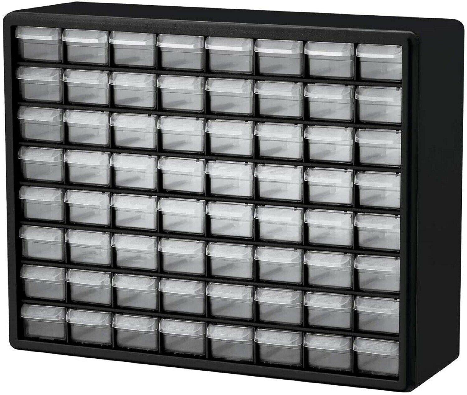 64-Compartment Plastic Drawer Bin - Hardware & Tool Organizer for Garage, Closet & Office Storage | Durable Cabinet Storage Bins & Shelves for Home Organization | Perfect for DIY Projects, Workshop Tools & Office Supplies
