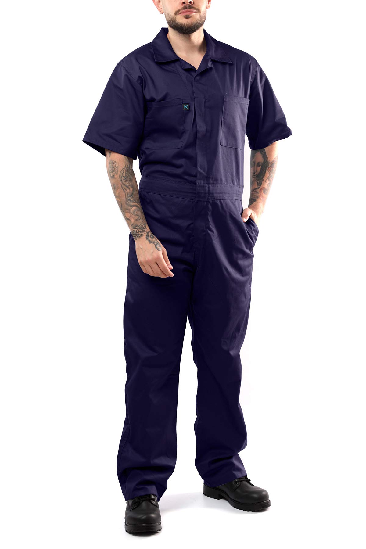 Kolossus Men's Short Sleeve Work Coveralls - Durable Blended Fabric Jumpsuit for Construction, Mechanics & DIY Projects - Comfortable Workwear for Hot Weather