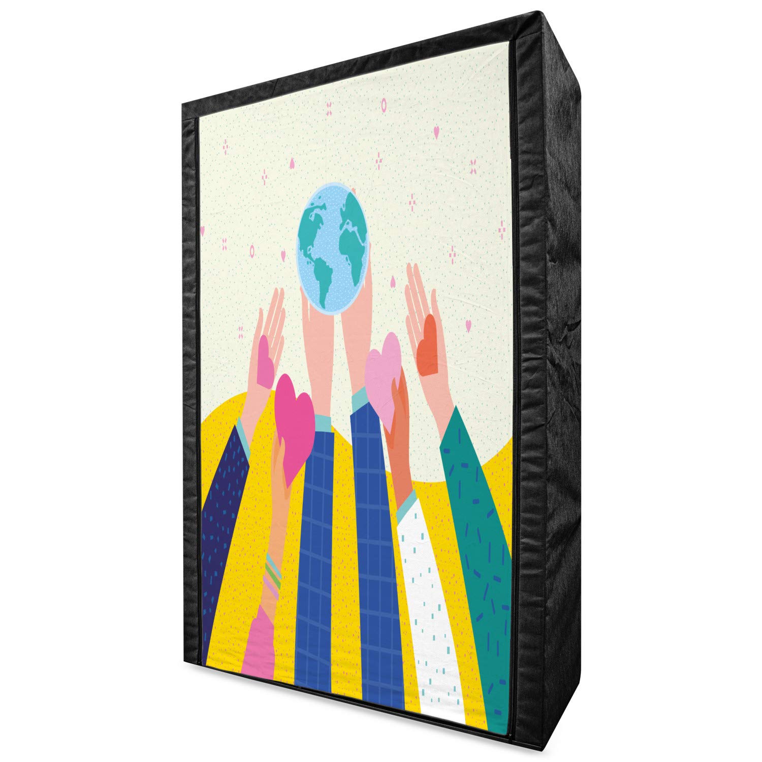 Lunarable Portable Fabric Wardrobe with Cartoon Earth & Heart Design - 42.5