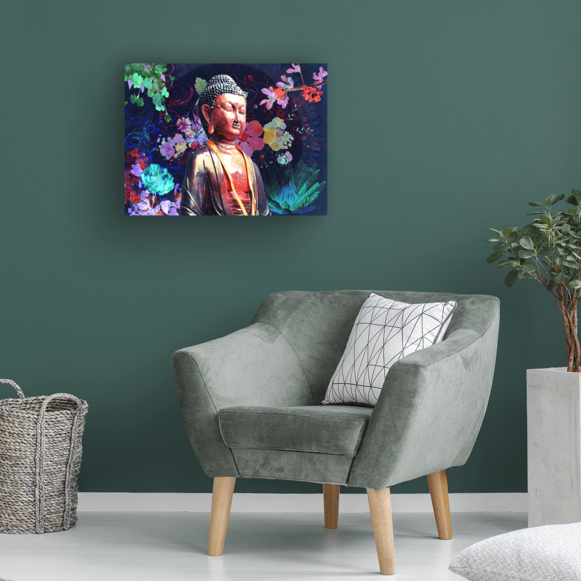 Trademark Fine Art 'Dark Flowers Buddha' Canvas Wall Art Print by Delyth Angharad - Spiritual Home Decor for Living Room, Bedroom & Meditation Space