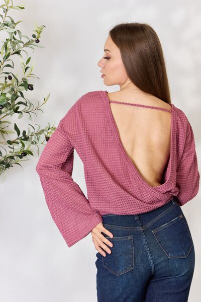 Culture Code Women's Full Size Waffle Knit Round Neck Long Sleeve Blouse - Soft Casual Shirt for Work, Date Night & Fall Layering