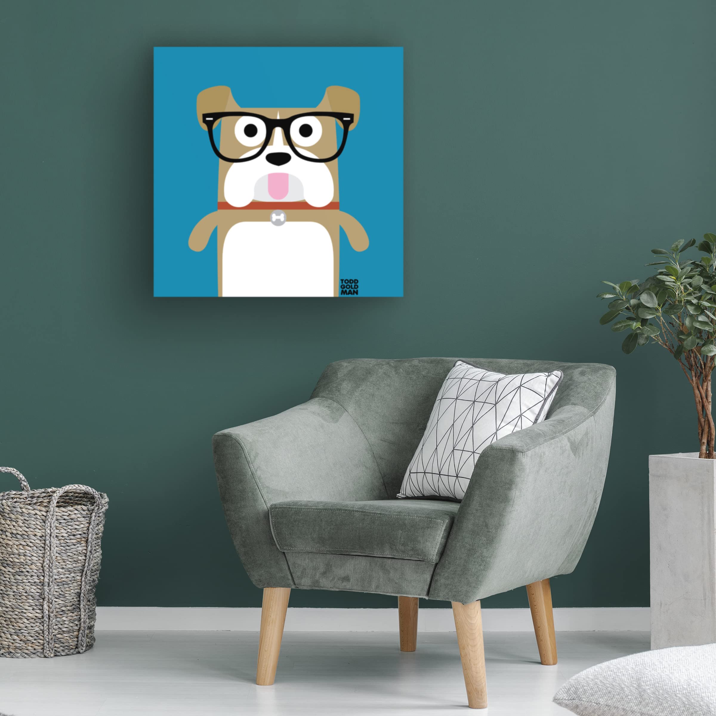 Trademark Fine Art 'Bow Wow Bulldog' Canvas Wall Art by Todd White | Hand-Painted Dog Portrait for Living Room, Bedroom & Office Decor