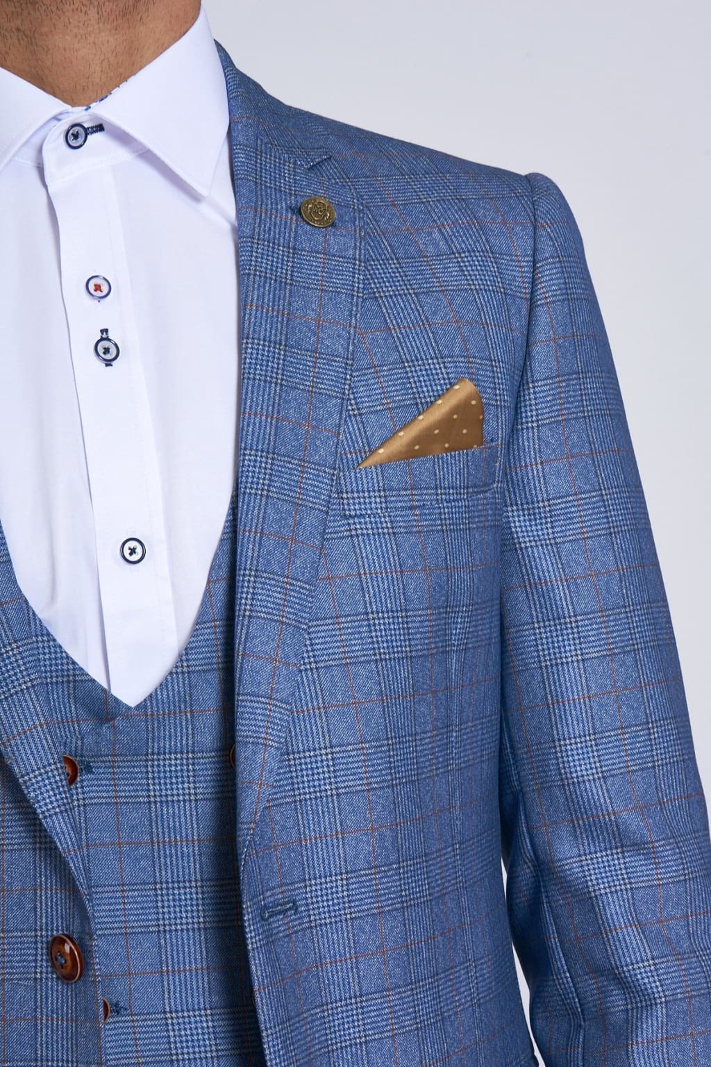 Light Blue Check Three Piece Suit for Men - Marc Darcy George Collection | Perfect for Weddings, Business Meetings & Formal Events