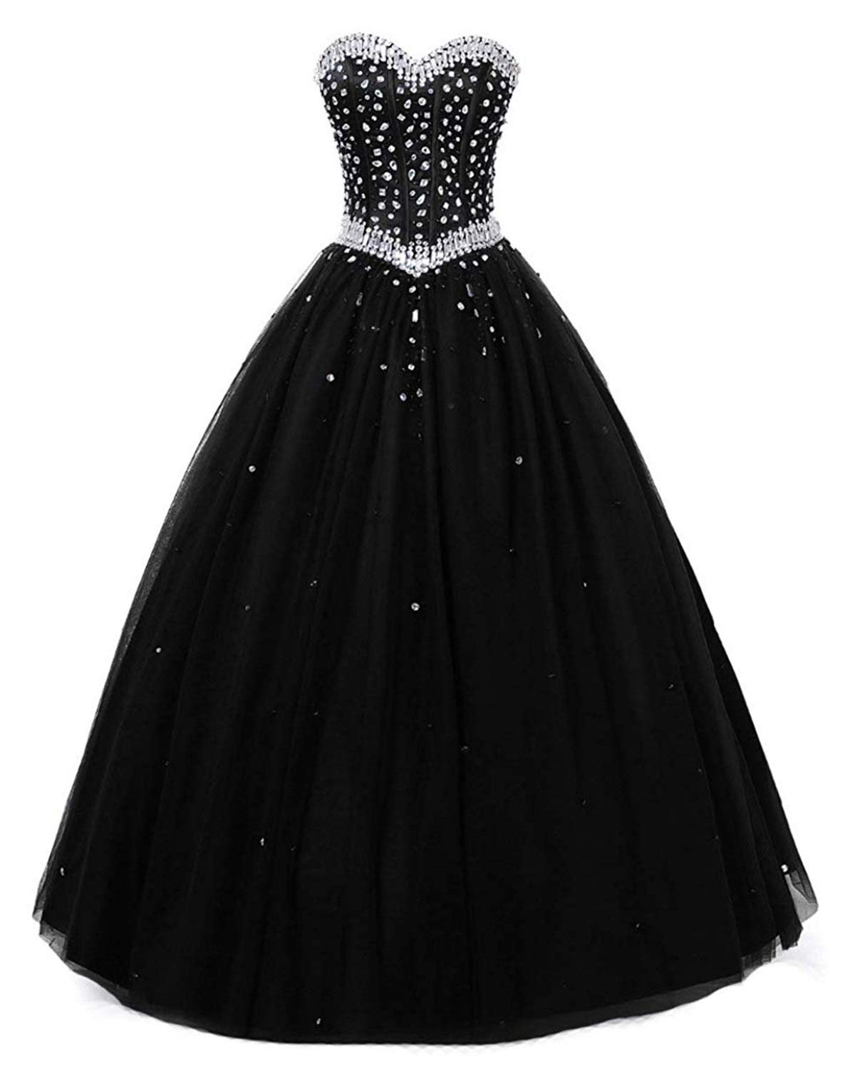 Elegant Strapless Sweetheart Prom Dress for Women - Long Beaded Tulle Ball Gown for Wedding, Quinceañera & Special Occasions | Perfect for Evening Galas, Formal Dances & Bridal Events