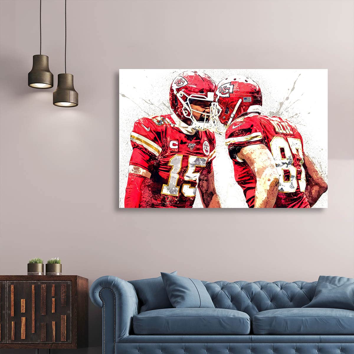 Patrick Mahomes & Travis Kelce Framed Football Poster - 24x36 Inch Sports Wall Art Decor for Men's Bedroom, Game Room, Man Cave - Perfect NFL Fan Gift & Home Office Decor