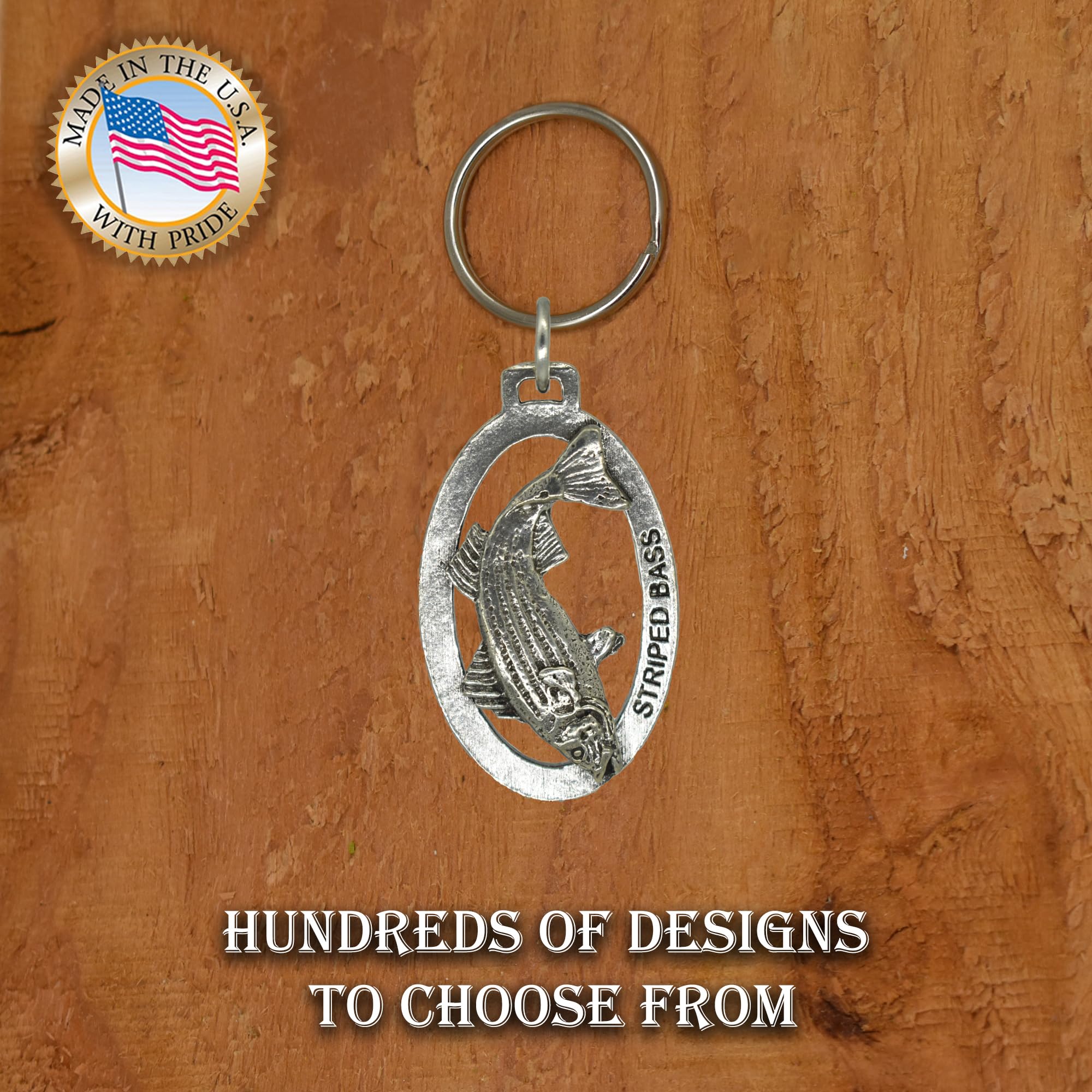 Handmade Pewter Striped Bass Keychain - 2