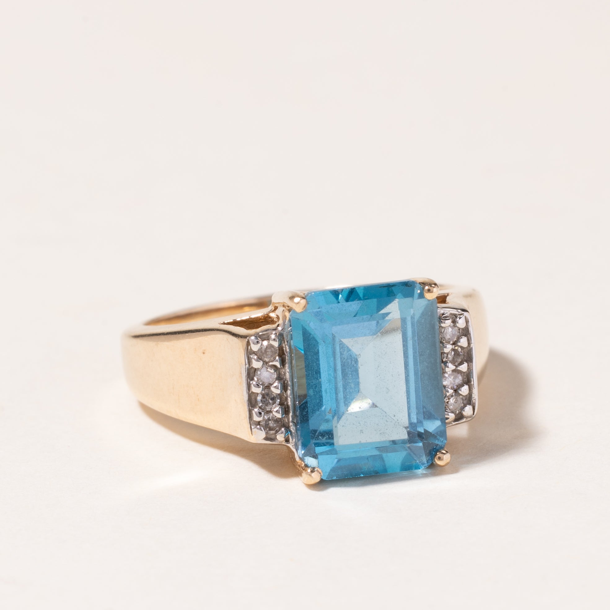 10K Yellow Gold Blue Topaz & Diamond Ring - 3.86ct Natural Topaz with 0.04ctw Diamonds | Size 6.75 | Elegant Birthstone Jewelry for Women | Perfect Gift for Anniversary, Birthday & Special Occasions