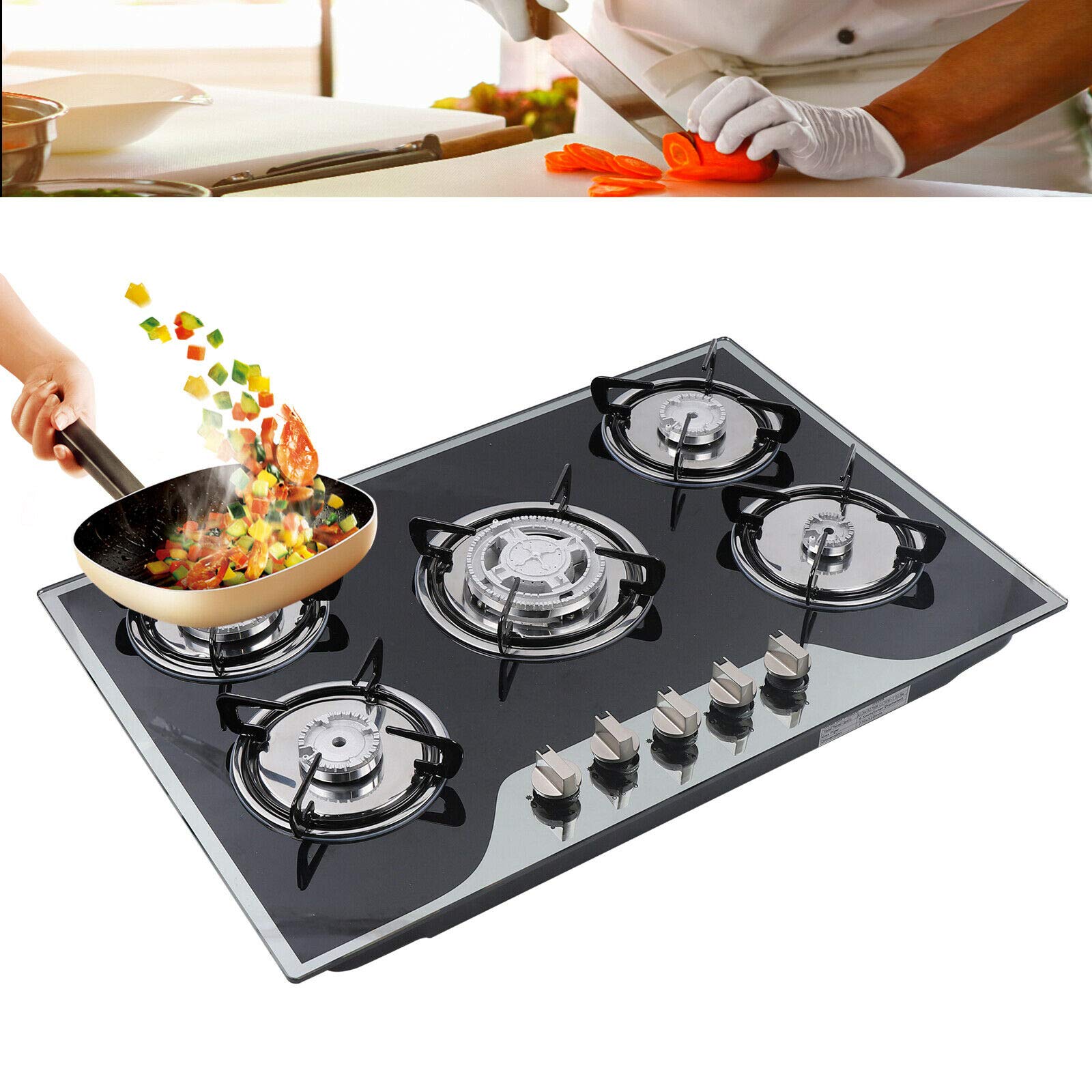 5 Burner Built-in Gas Cooktop - NG/LPG Convertible Gas Stove (30.3 Inch) for Professional Kitchen & Home Cooking - Perfect for Restaurants, Catering & Large Family Meals