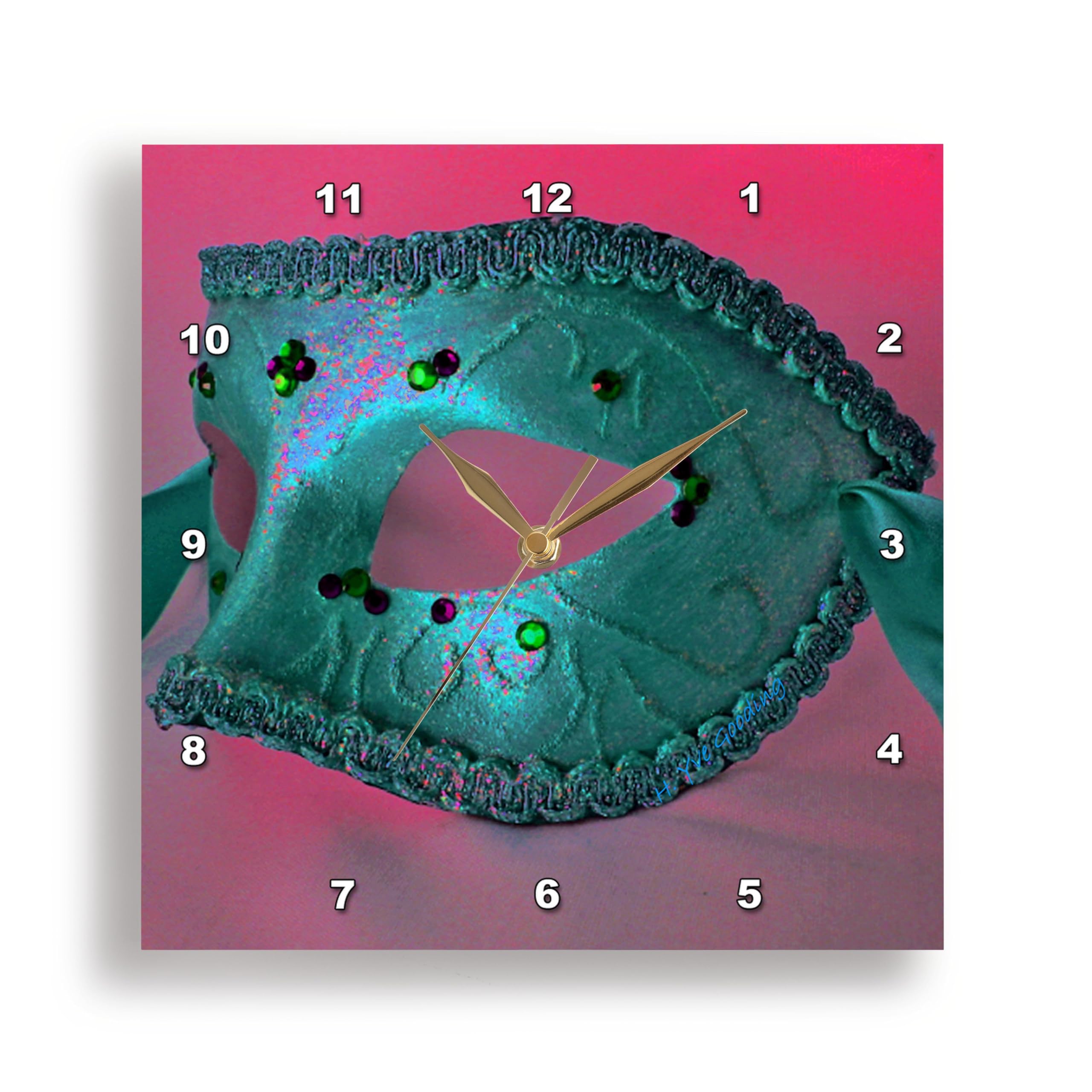 3D Rose Masquerade in Antique Turquoise Glitter Wall Clock - 13x13 Inch Home Decor for Living Room, Bedroom & Office | Unique Vintage Style Decorative Clock