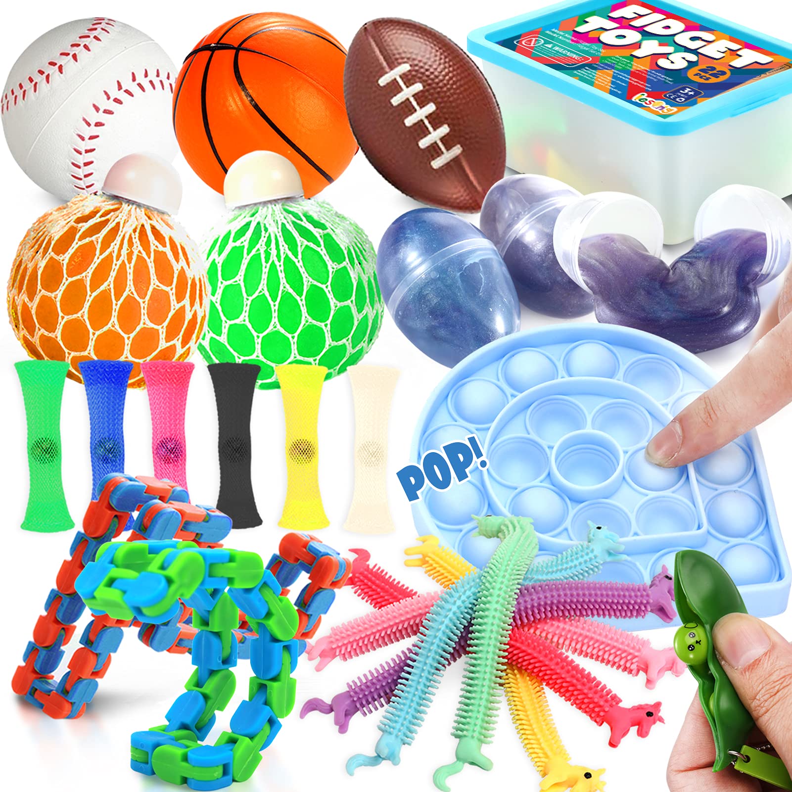 24-Pack Fidget Toys Set for Sensory Needs, Anxiety Relief & Stress Reduction - Includes POP Bubble, Fidget String, Bead Stress Balls, Slime Eggs, Marble Mesh - Ideal for Kids, Teens, Adults with Autism & ADHD, Perfect for Home, School & Office Use