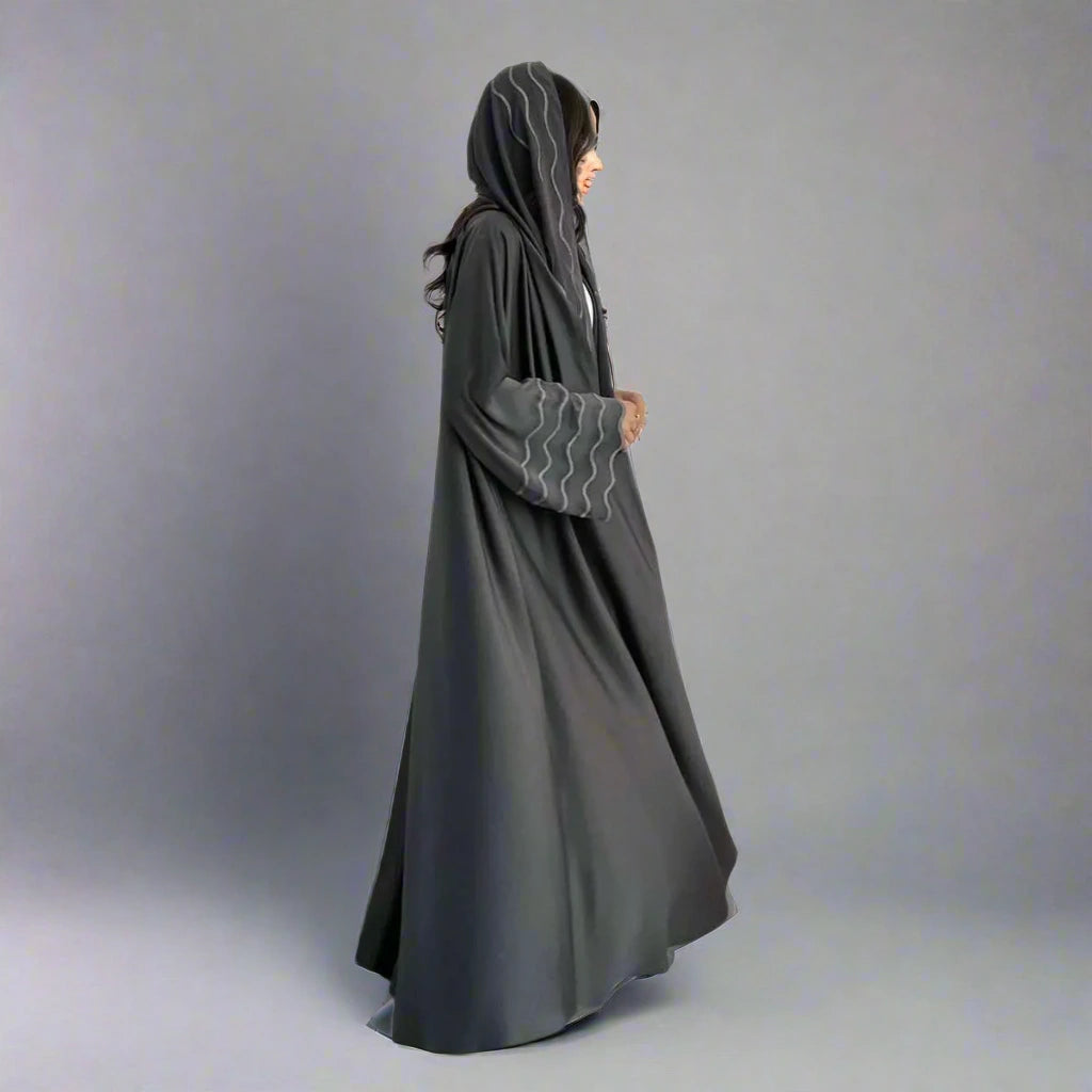 2 Piece Set Women's Embroidery Cardigan & Open Abaya Dress with Hijab Scarf - Modest Muslim Fashion for Prayer, Eid, and Special Occasions