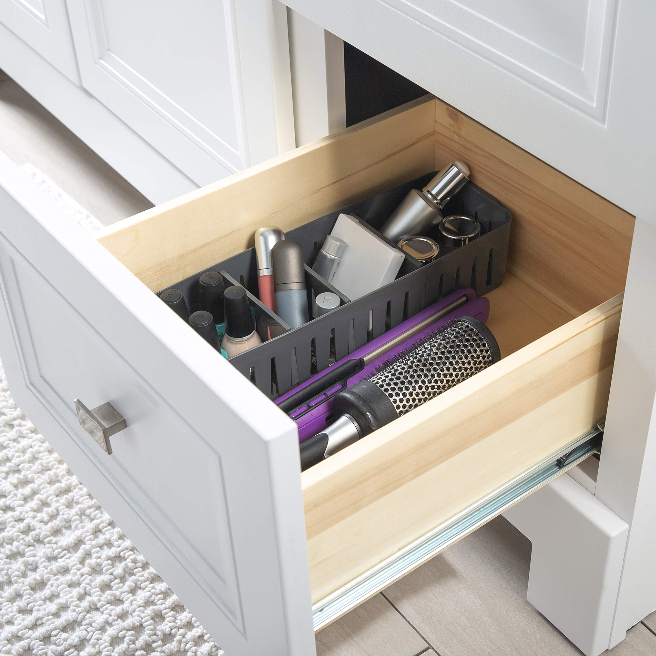 4-Compartment Stackable Storage Bin - Adjustable Dividers for Office, Bathroom & Dorm Organization