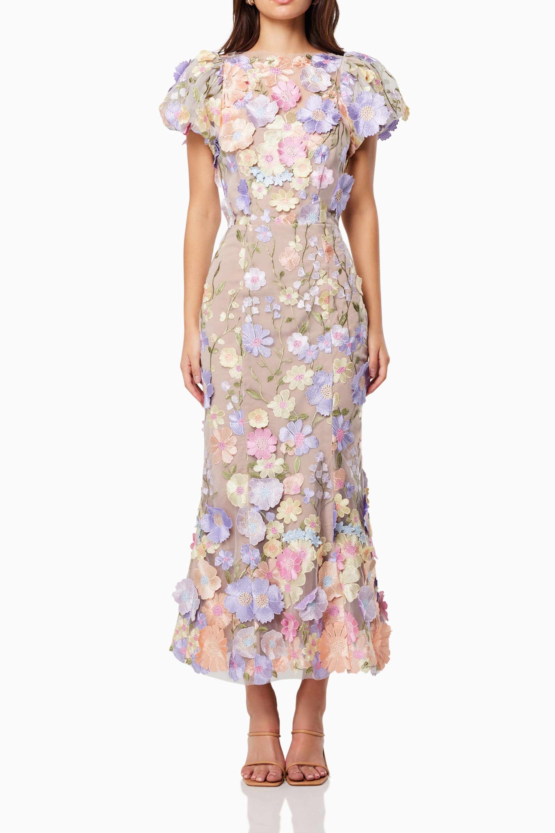 Astraea Elegant 3D Lace Maxi Dress - Purple Long Formal Evening Gown for Women | Perfect for Weddings, Prom, Cocktail Parties & Special Occasions