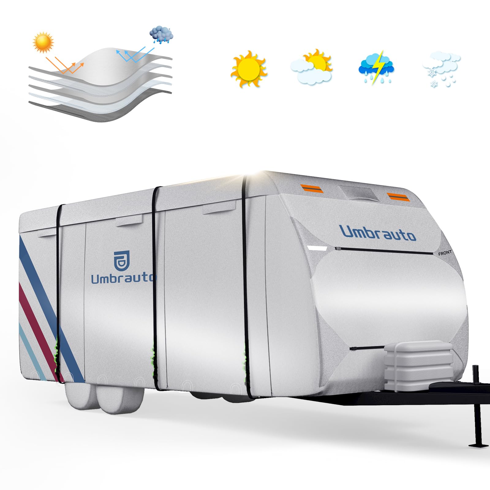 Umbrauto 300D Oxford RV Cover - 30-33ft Travel Trailer Cover with Silver Coating | Waterproof, Windproof & Snowproof Camper Cover for Winter Protection | Perfect for Parking, Toy Haulers & Campsite Storage