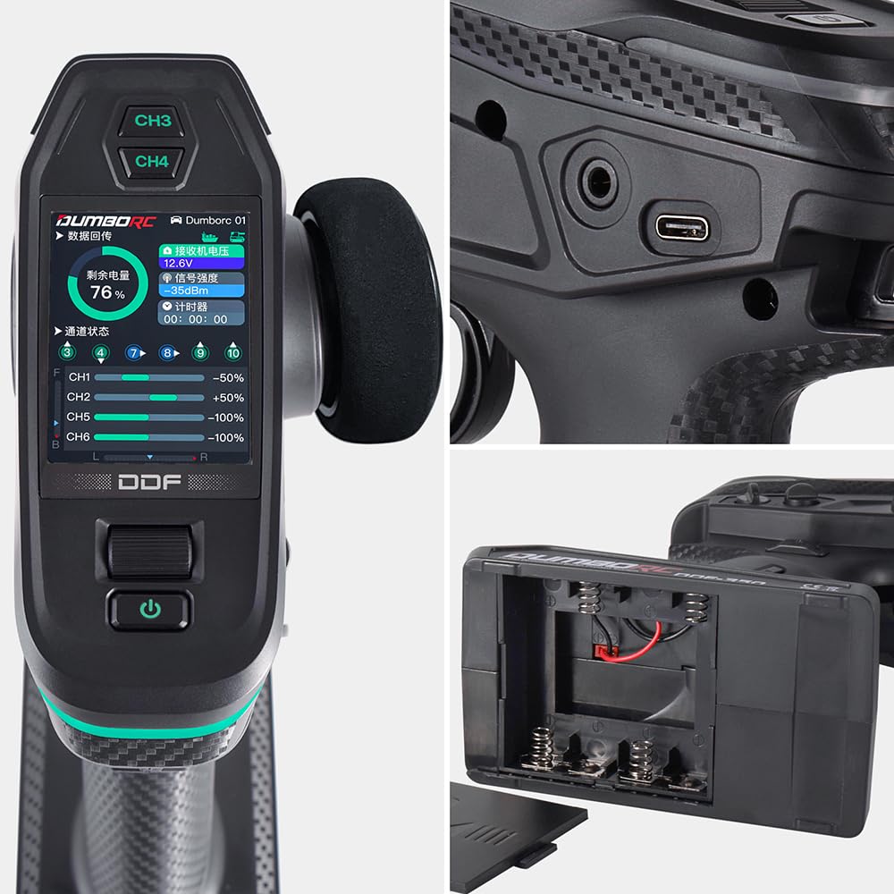 10 Channel RC Radio Transmitter and Receiver DDF-350 with X10FG & X6DCG - 2 Receivers & 1 Light - HD Screen 10CH Remote Controller for RC Cars, Trucks, Crawlers, Boats & Tanks - Perfect for Off-Road Racing, Crawling & Water Adventures