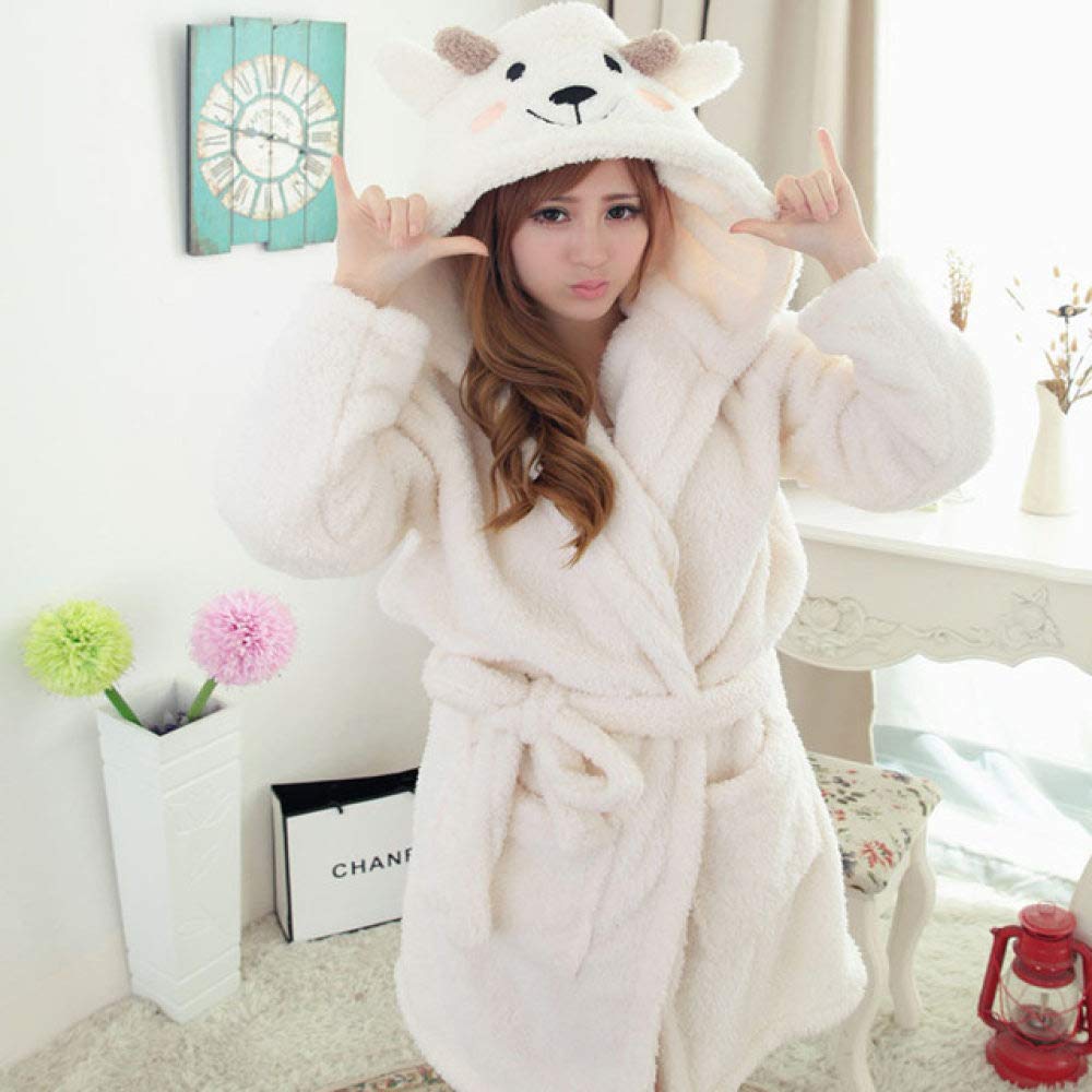AAJIA Women's Winter Hooded Bathrobe - Soft Flannel Animal Print Robe with Pockets, Warm Thick Sash - Cozy Sleepwear & Loungewear for Fall/Winter - Perfect for Spa, Relaxing at Home, and Cold Weather Comfort (Sheep Design)