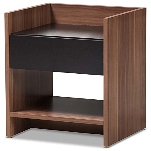 BOWERY HILL Modern 1-Drawer Wood Nightstand - Black & Walnut Brown Finish - Bedroom Side Table for Small Spaces, Apartment, Dorm Room