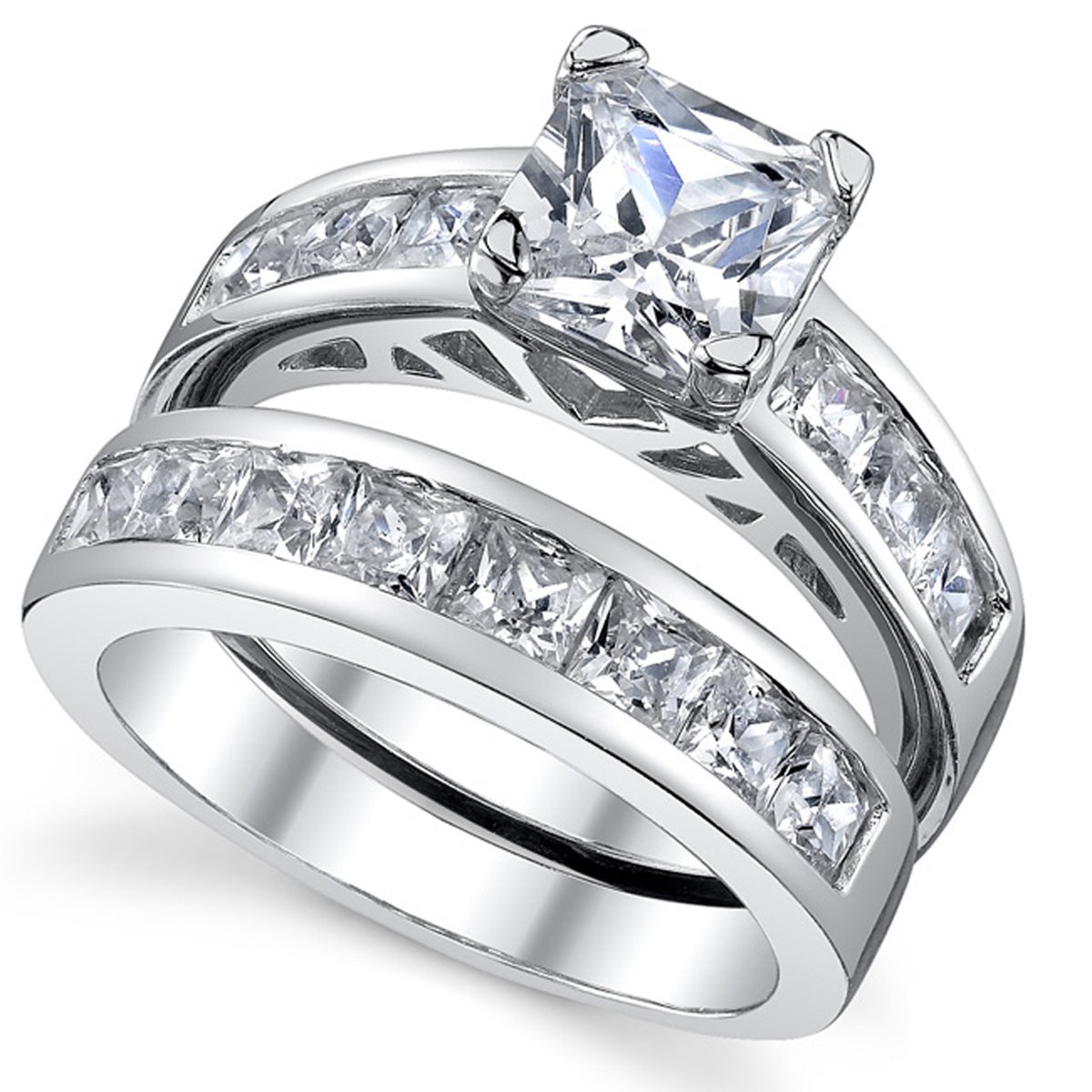 1 Carat Radiant Cut Cubic Zirconia Sterling Silver 925 Wedding Engagement Ring Set - Size 4-11 | Elegant CZ Solitaire Ring for Women, Proposal Gift, Anniversary Jewelry, Bridal Accessories