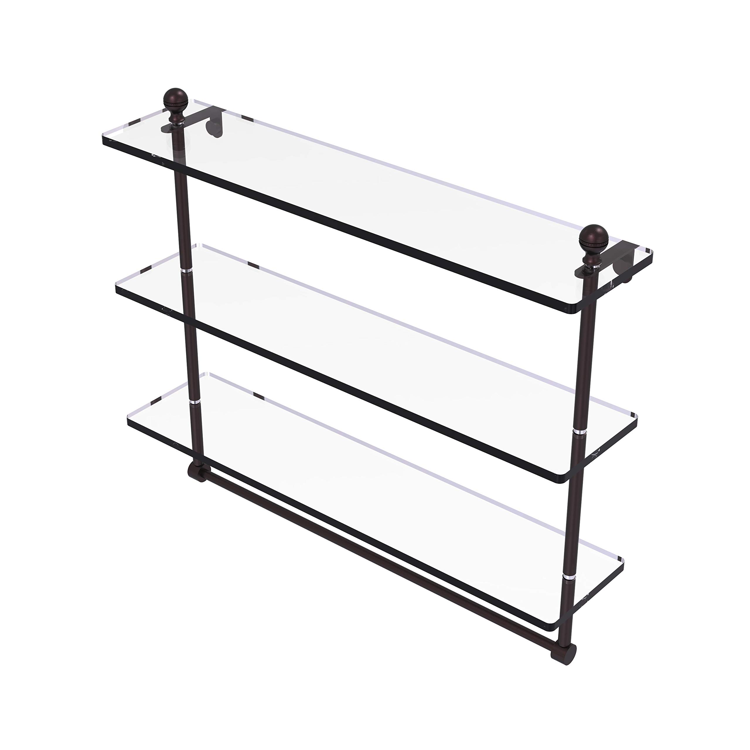 Allied Brass MA-5/22TB Mambo Collection 22 Inch Triple Tiered Integrated Towel Bar with Glass Shelf in Antique Bronze - Perfect for Bathroom Organization and Stylish Storage