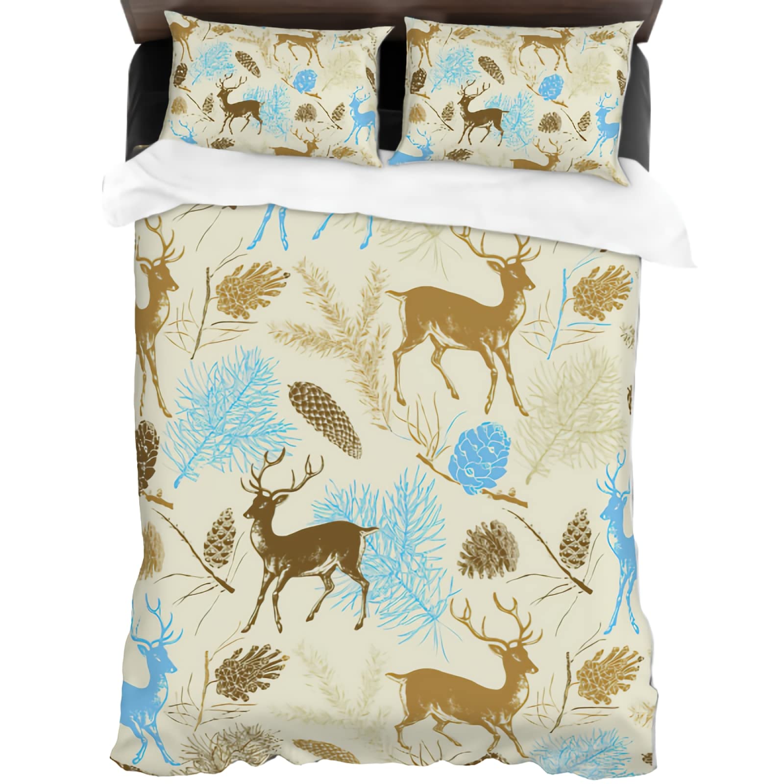 GREDBH Deer Pattern Bedding Set - Romantic Deer Print Duvet Cover & Pillowcases for Kids, Girls, Teens & Adults - Twin Size Comforter Set (1 Quilt Cover + 2 Pillow Cases) - Perfect for Nursery, Teen Bedroom & Cozy Home Decor
