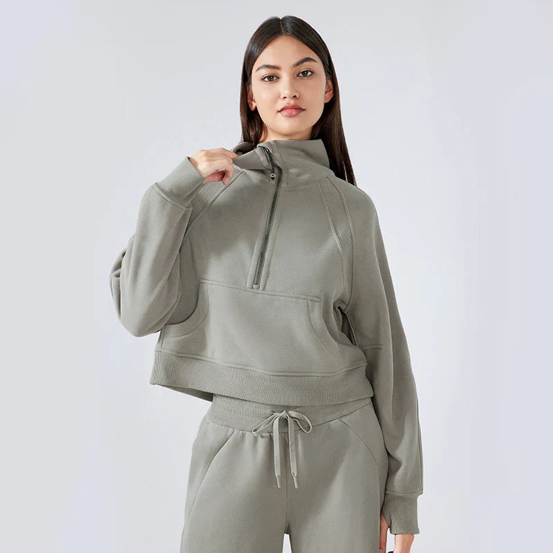 Women's Fleece Half-Zip Pullover Hoodie - Warm High Stand Collar Sports Top for Fall & Winter | Outdoor Activities, Gym Workouts & Casual Wear